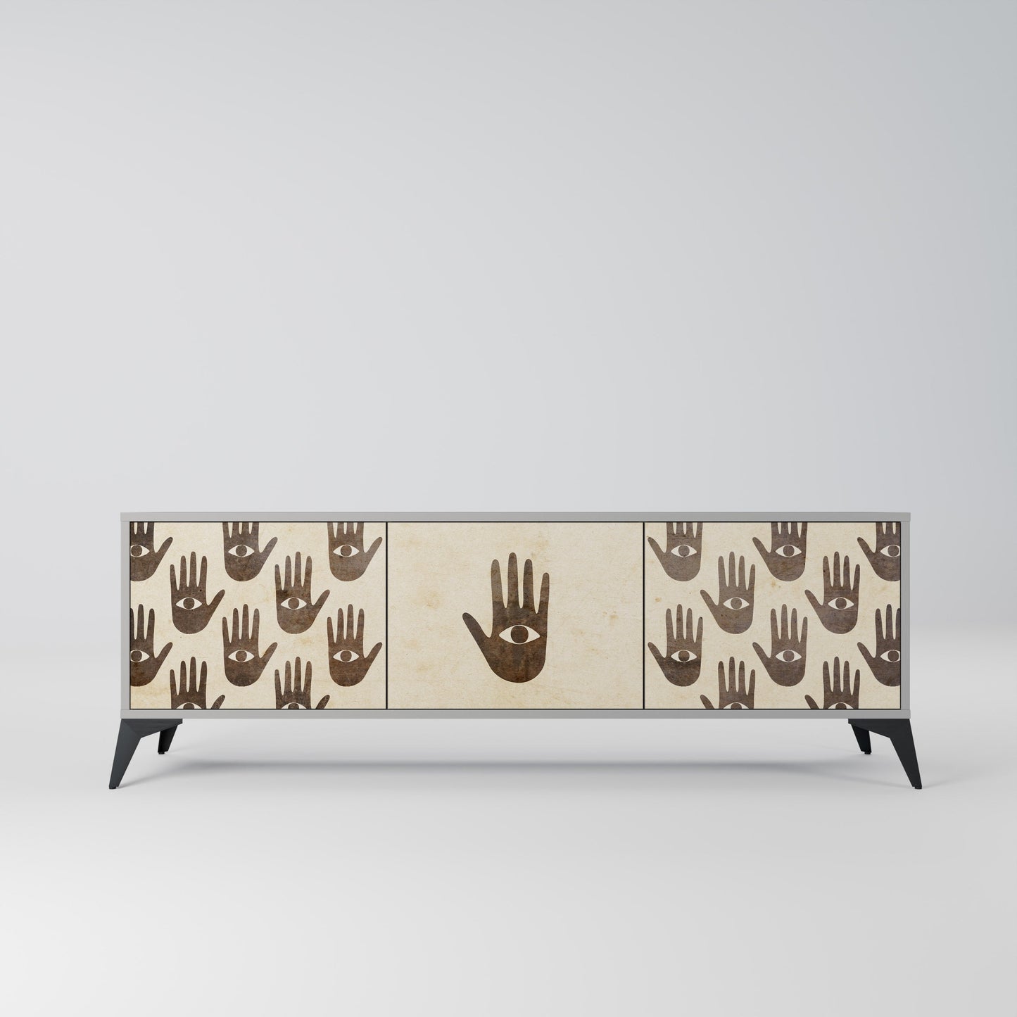 SEE MORE 3-Door TV Stand in Grey Finish