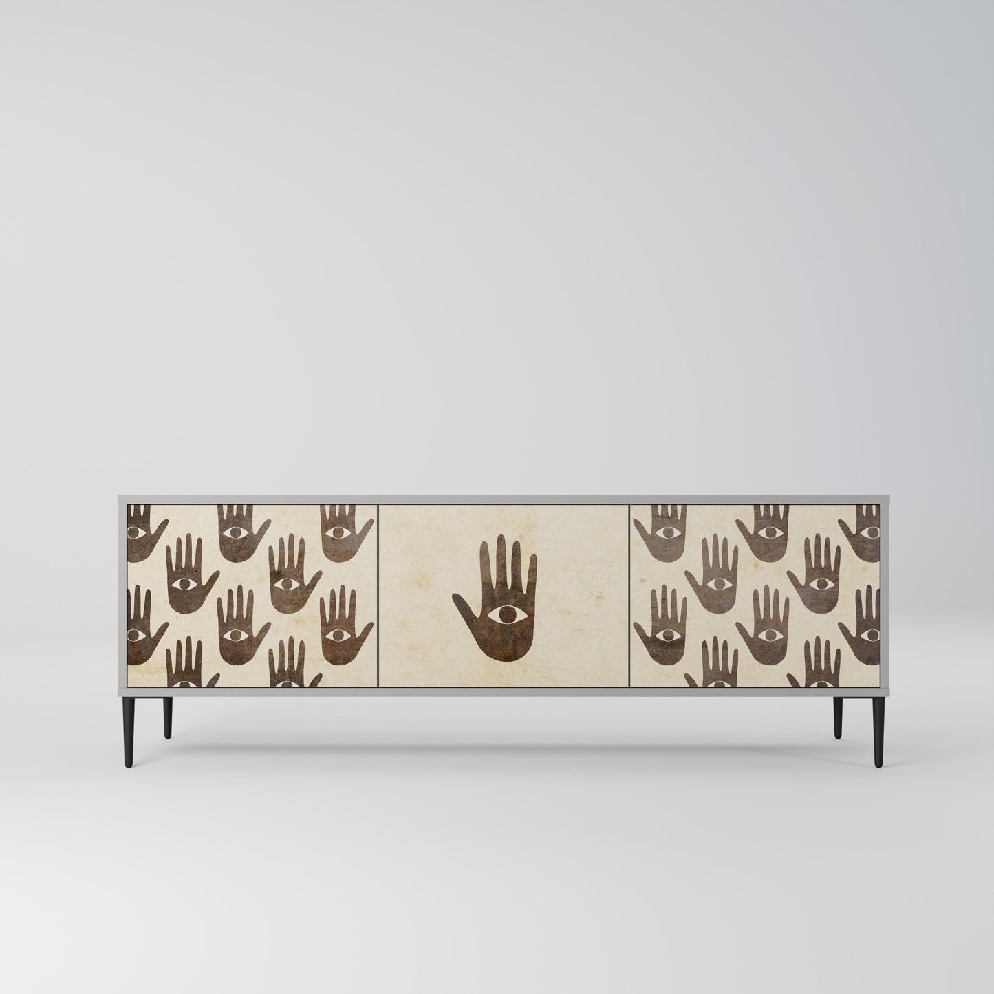 SEE MORE 3-Door TV Stand in Grey Finish