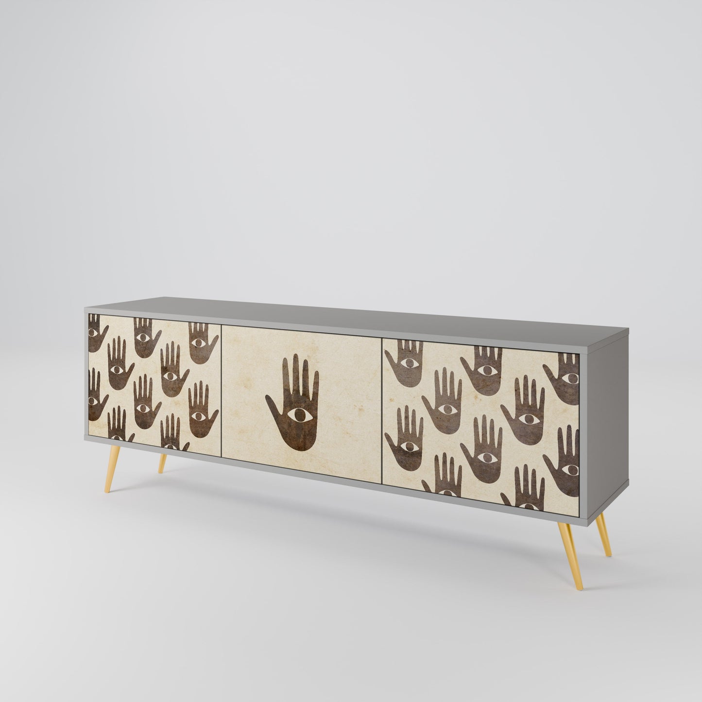 SEE MORE 3-Door TV Stand in Grey Finish
