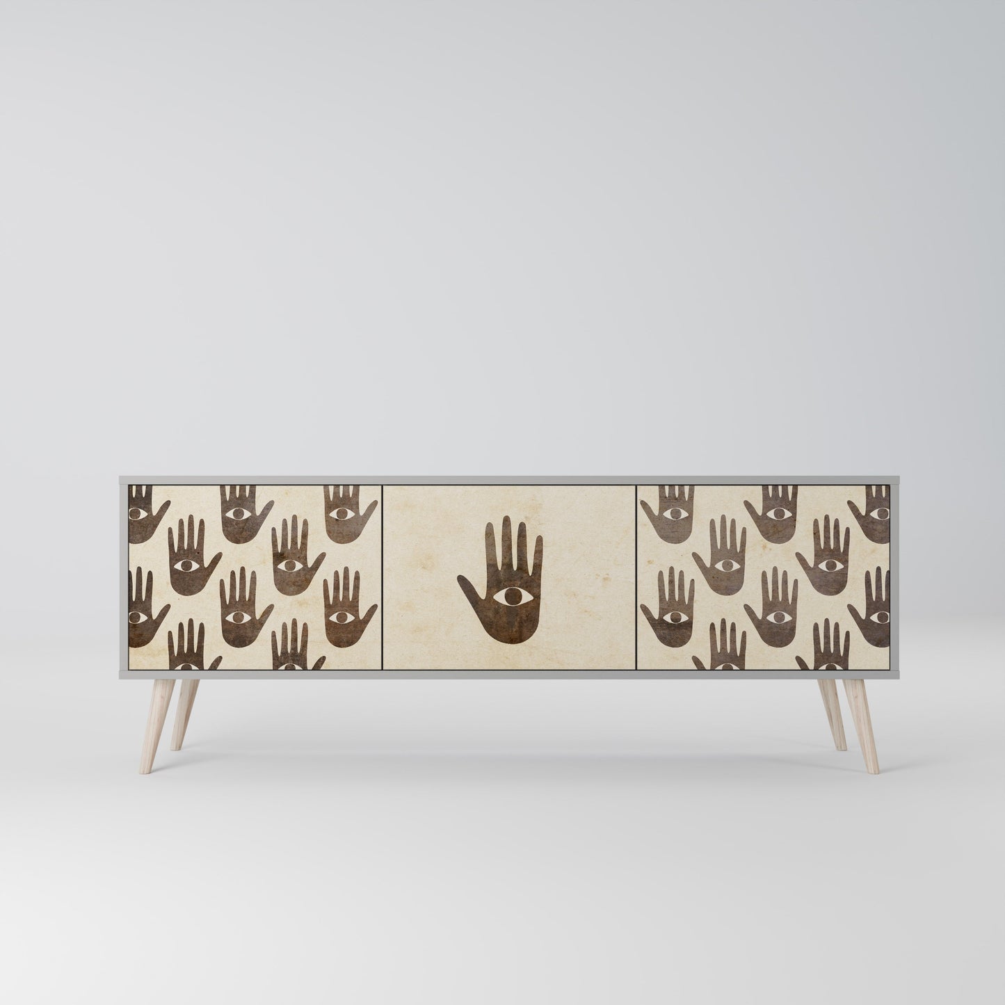 SEE MORE 3-Door TV Stand in Grey Finish