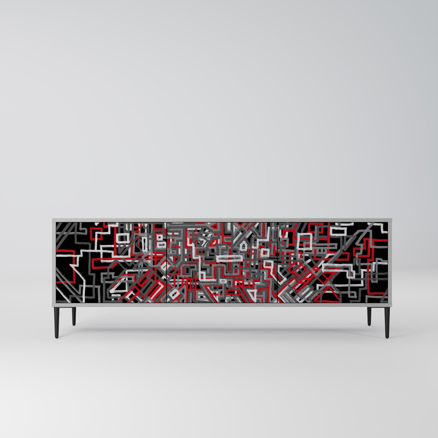BROKEN LINES 3-Door TV Stand in Grey Finish