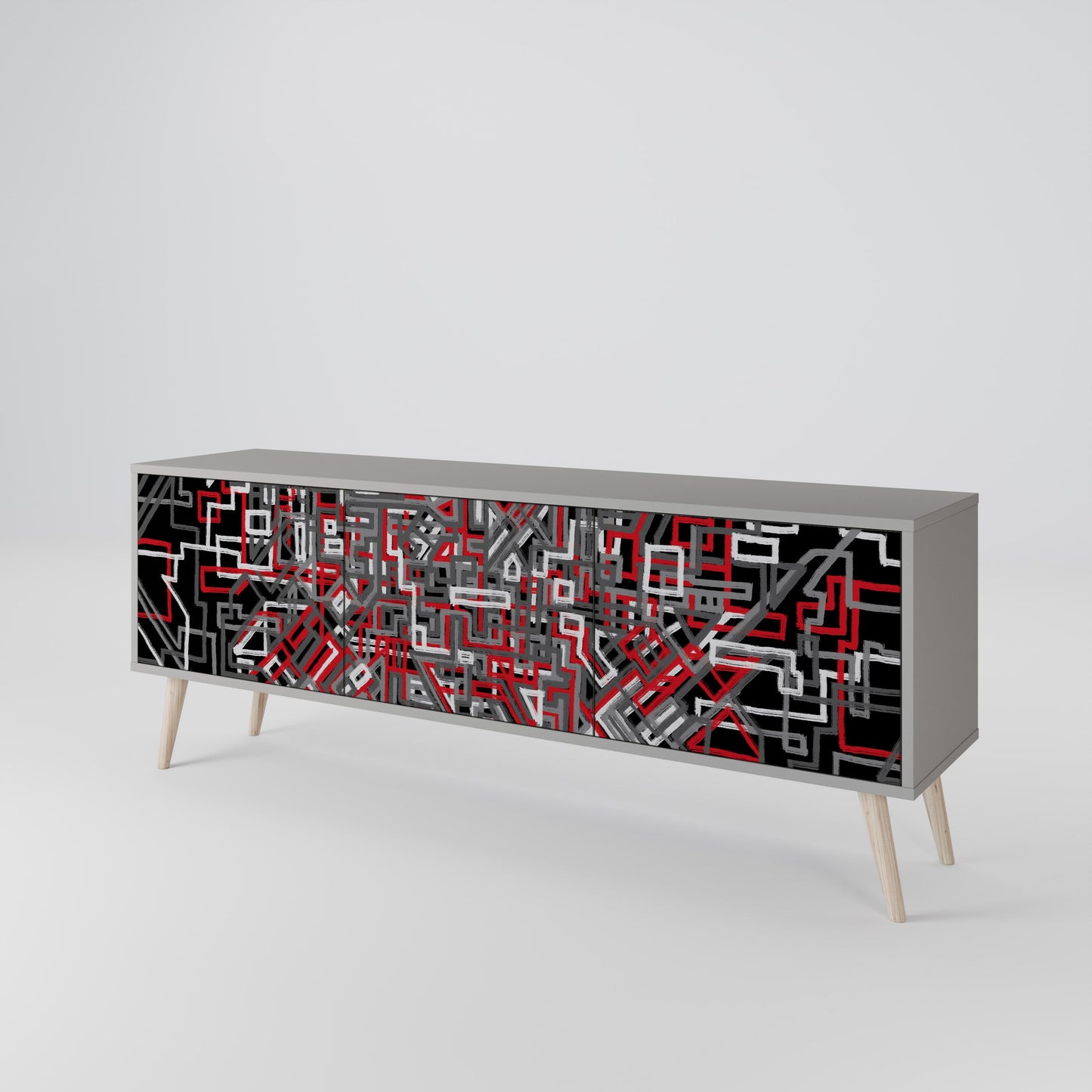 BROKEN LINES 3-Door TV Stand in Grey Finish