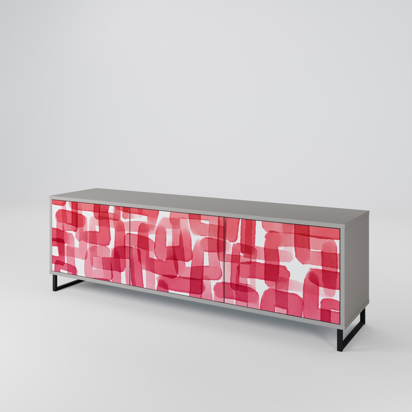 KALEIDOSCOPIC CUBISM 3-Door TV Stand in Grey Finish