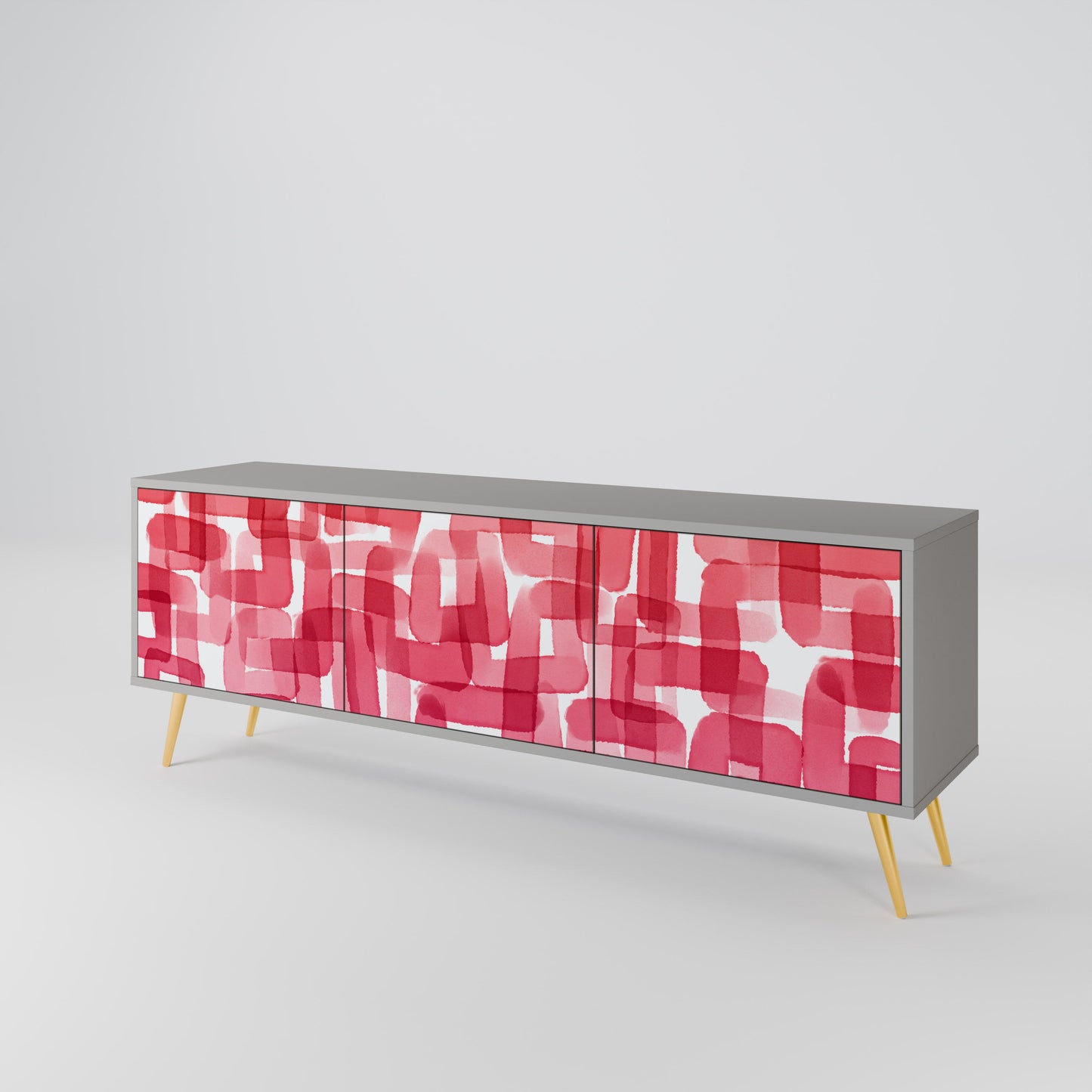 KALEIDOSCOPIC CUBISM 3-Door TV Stand in Grey Finish