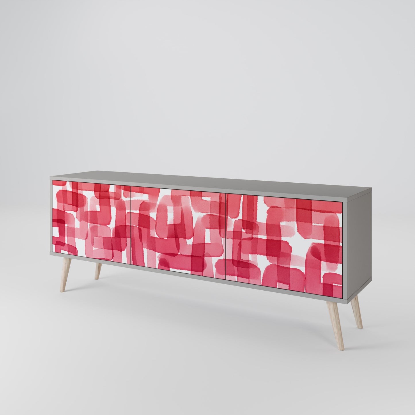 KALEIDOSCOPIC CUBISM 3-Door TV Stand in Grey Finish
