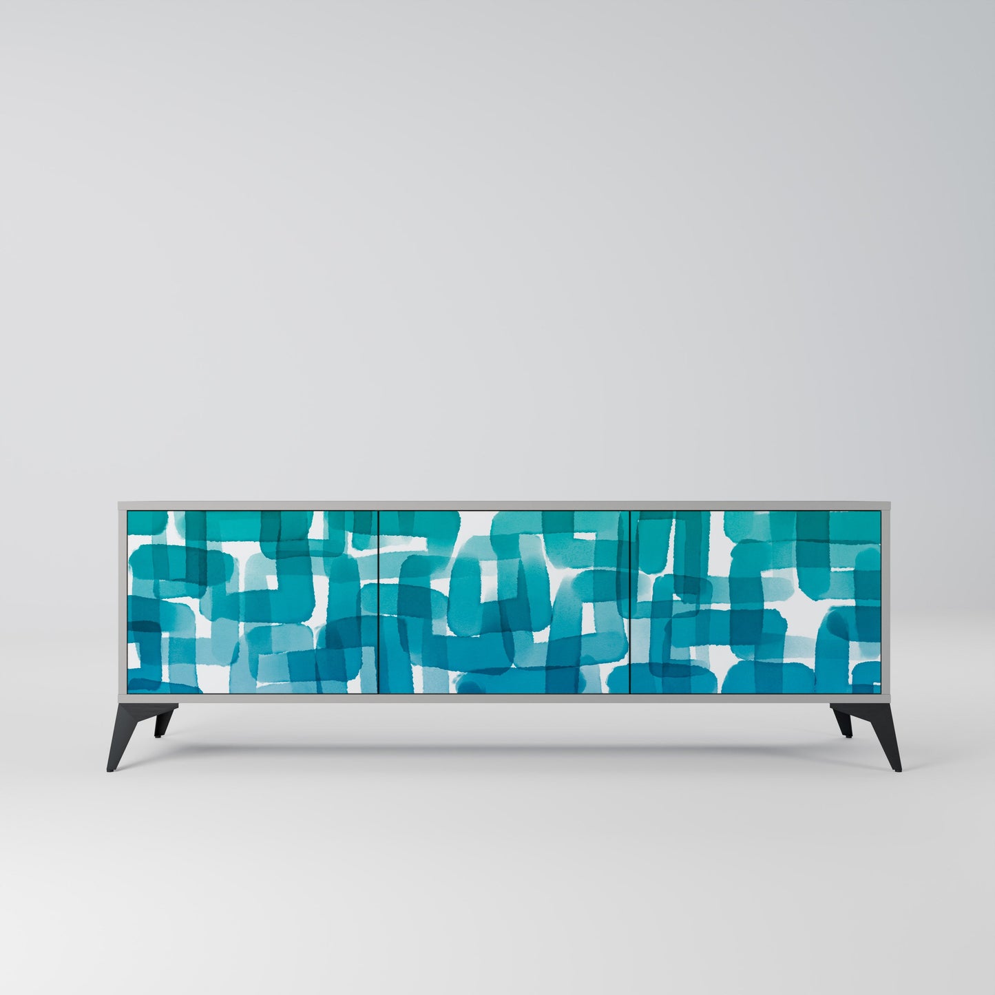 TURQUOISE RECTANGLES 3-Door TV Stand in Grey Finish