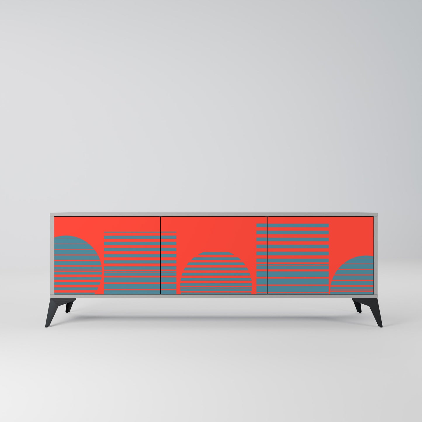 RISING GEOMETRY STARS 3-Door TV Stand in Grey Finish