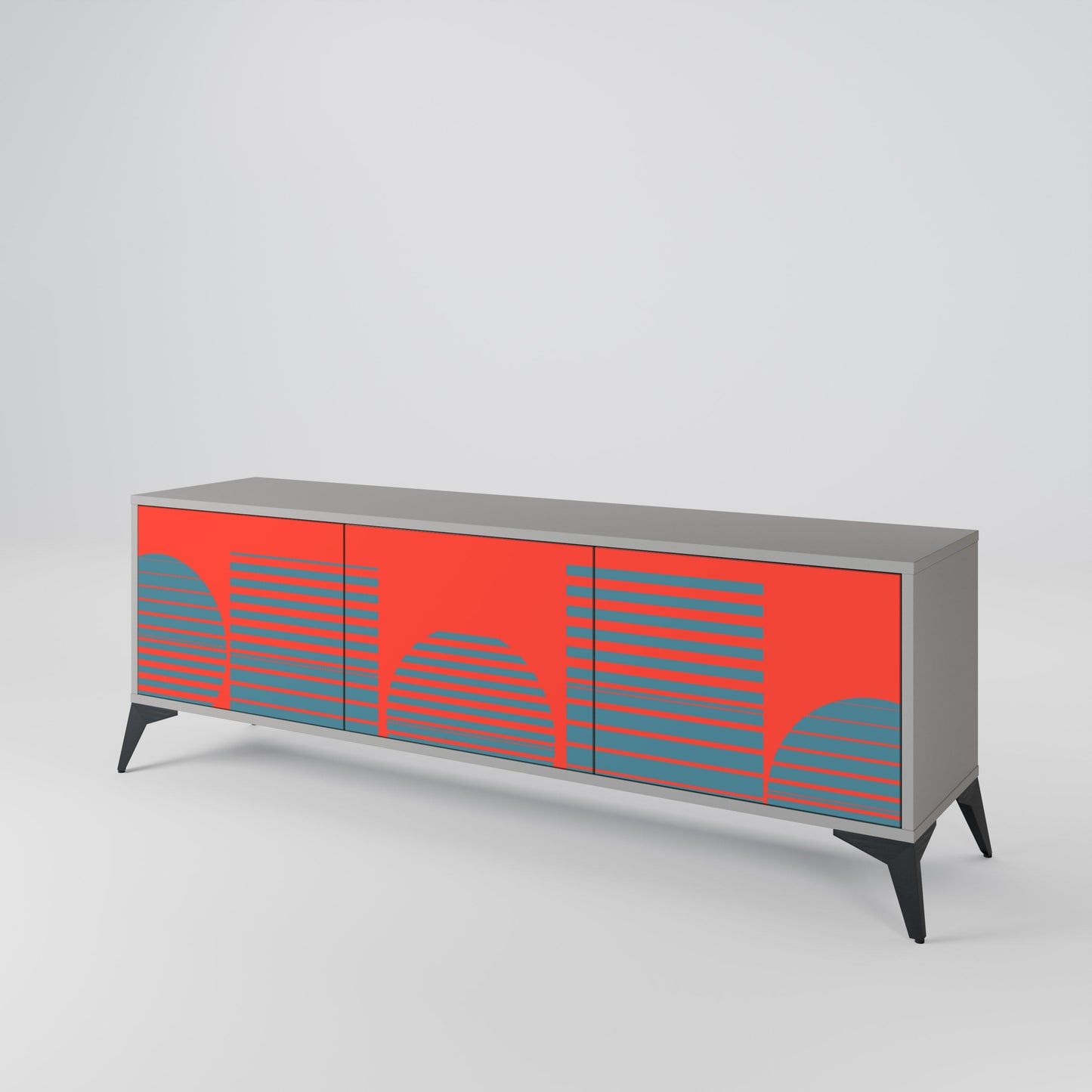 RISING GEOMETRY STARS 3-Door TV Stand in Grey Finish