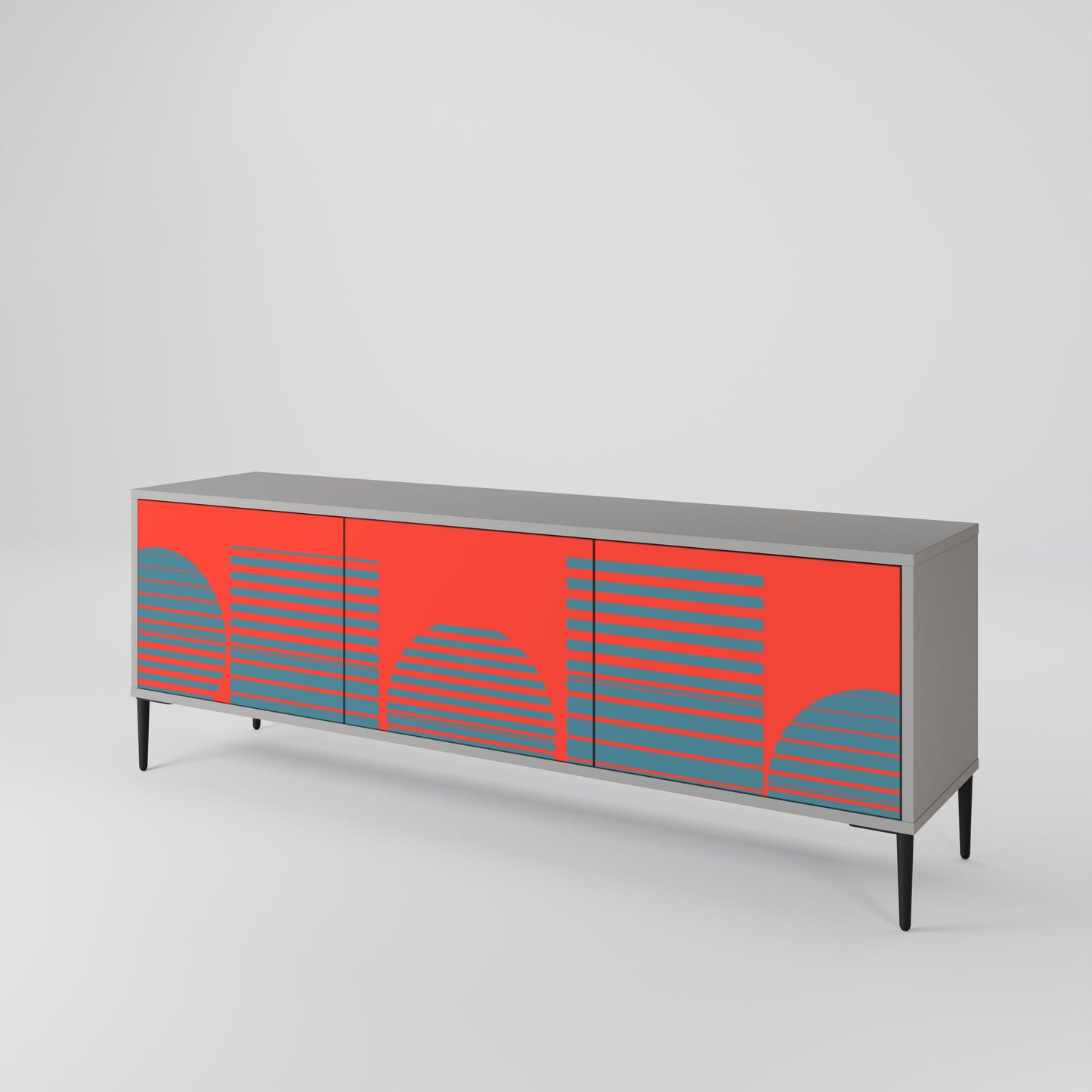 RISING GEOMETRY STARS 3-Door TV Stand in Grey Finish