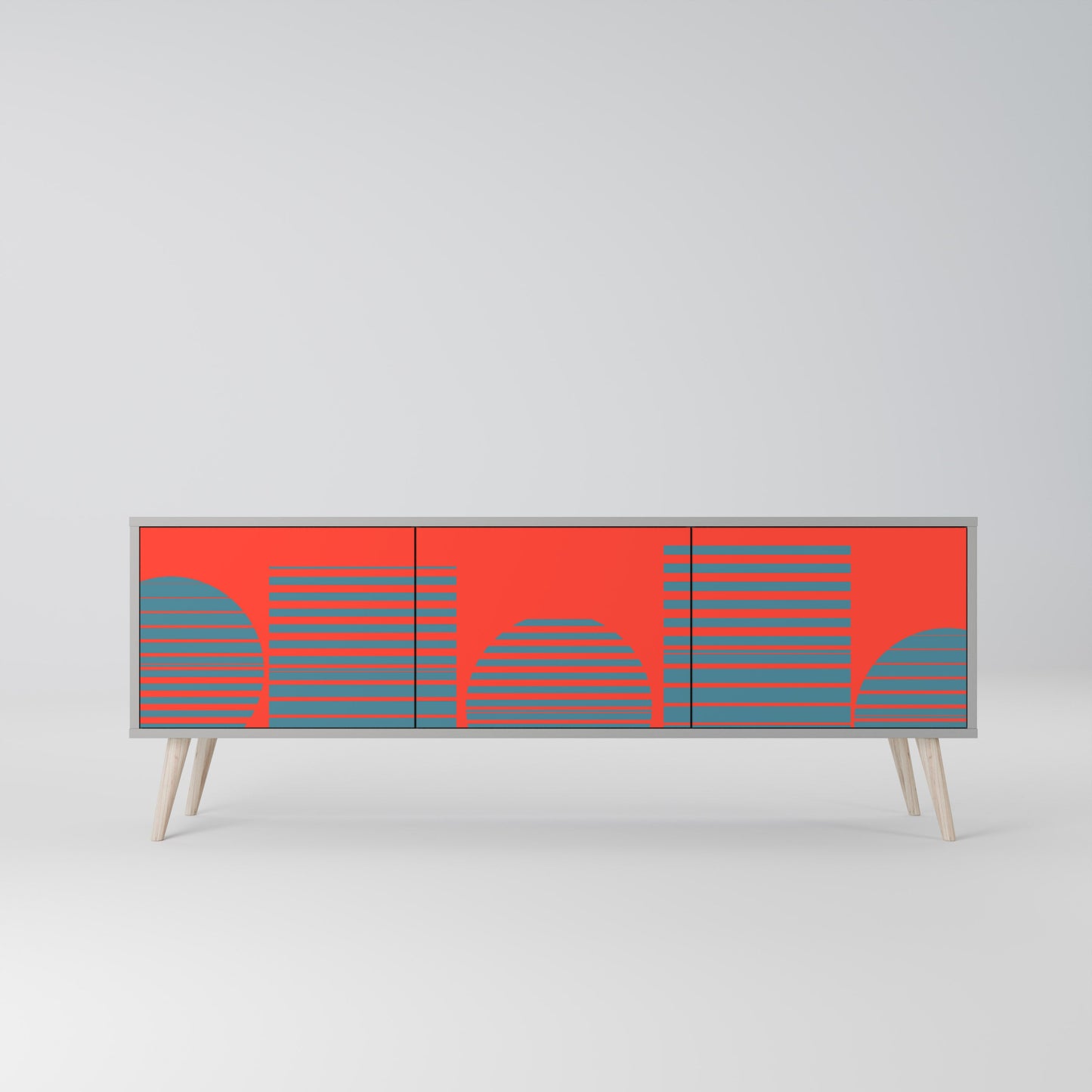 RISING GEOMETRY STARS 3-Door TV Stand in Grey Finish