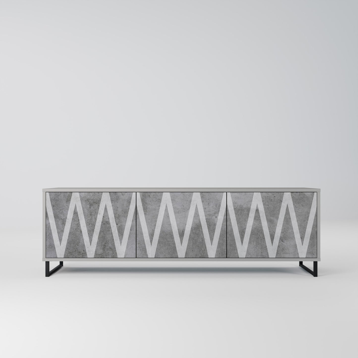 SOLID ZIG ZAG 3-Door TV Stand in Grey Finish