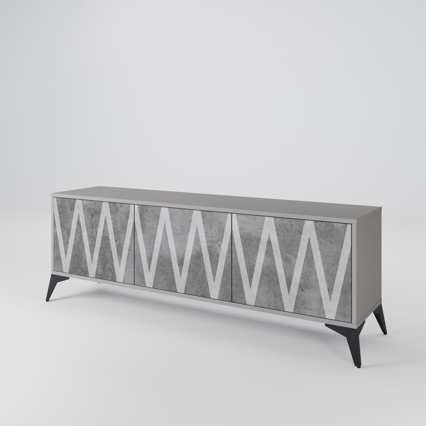 SOLID ZIG ZAG 3-Door TV Stand in Grey Finish