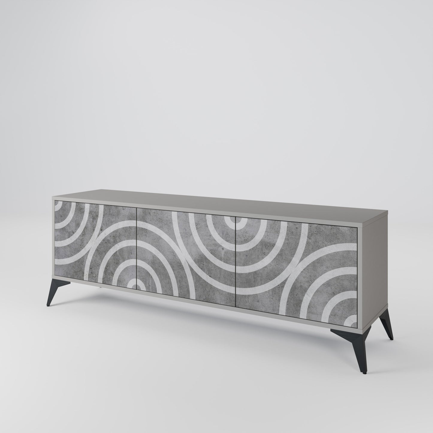 CIRCLE CONCRETE 3-Door TV Stand in Grey Finish