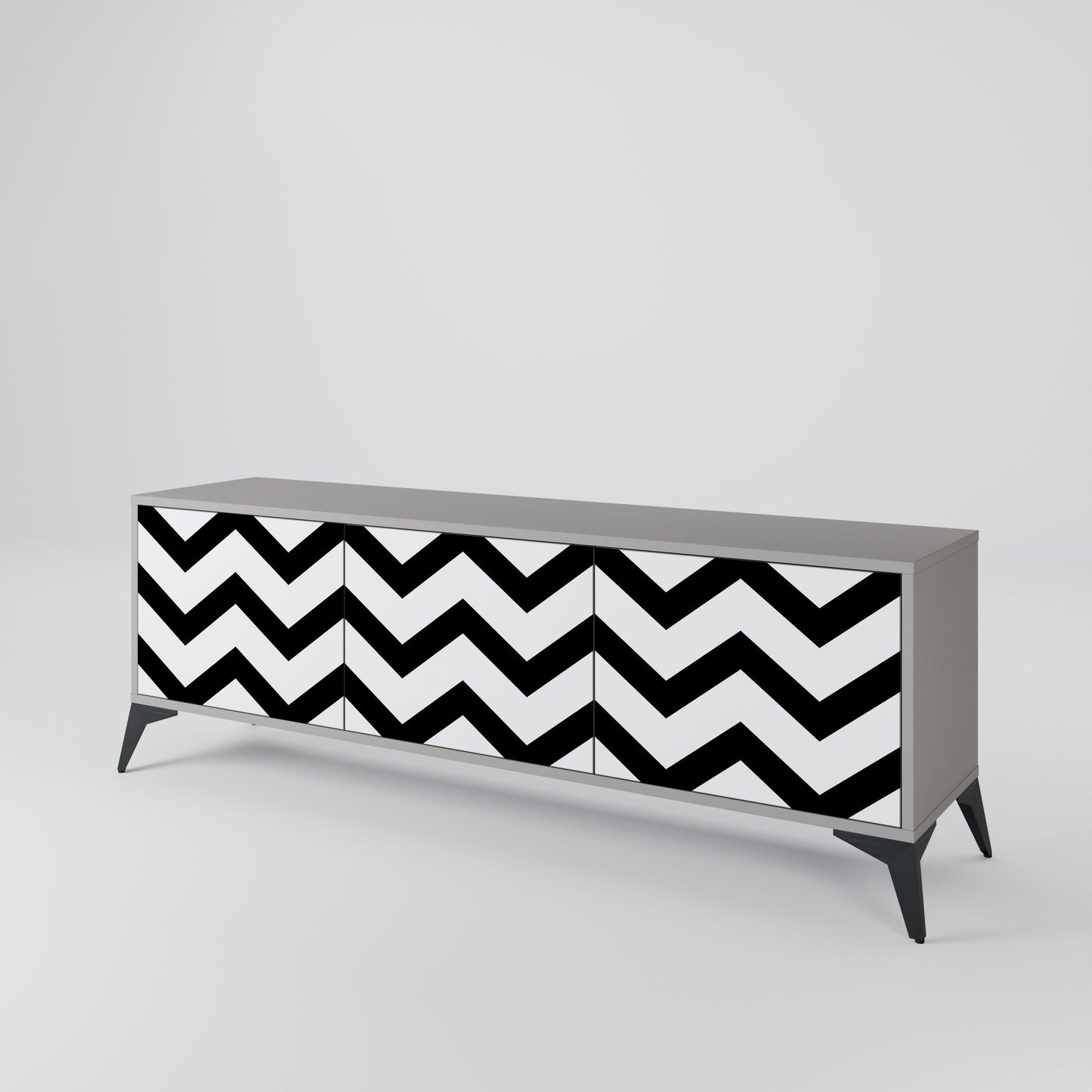 CLASSIC ZIG ZAG 3-Door TV Stand in Grey Finish