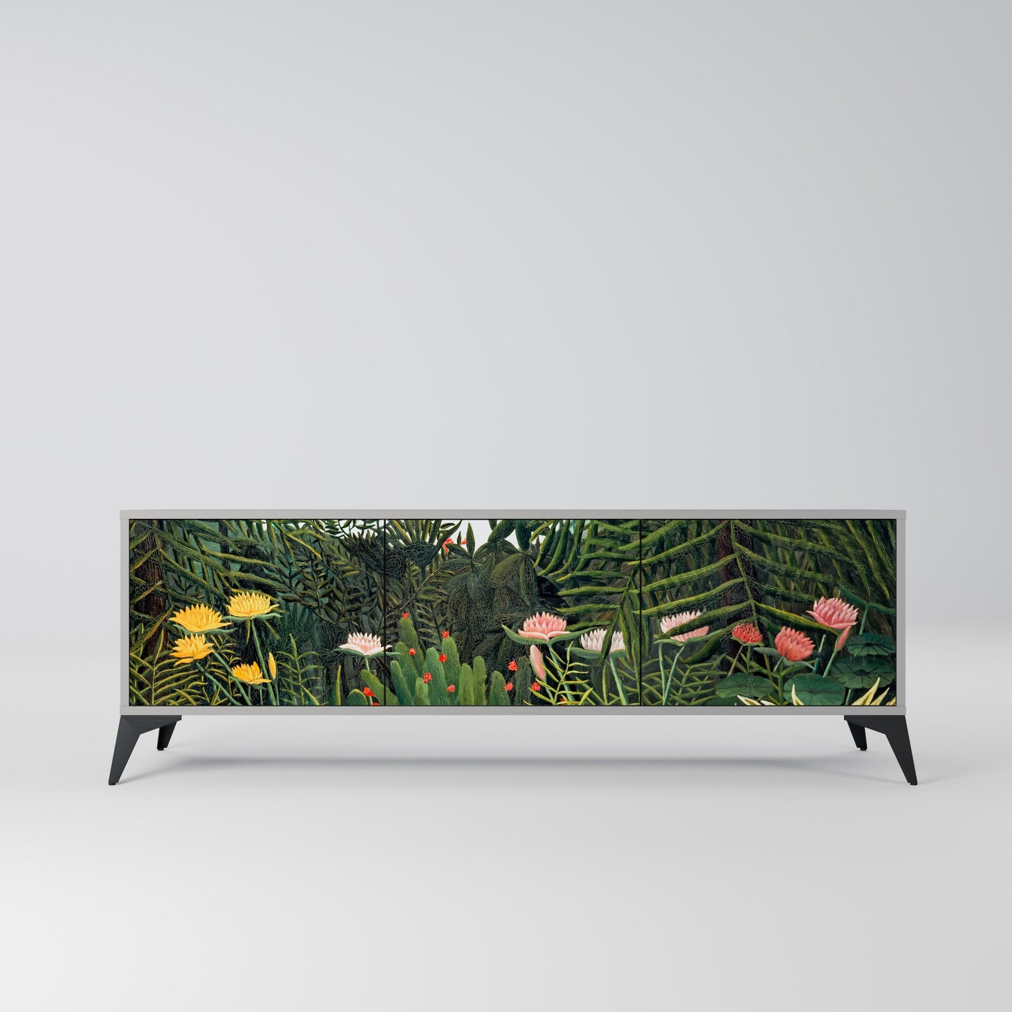VIRGIN FOREST WITH SUNSET 3-Door TV Stand in Grey Finish