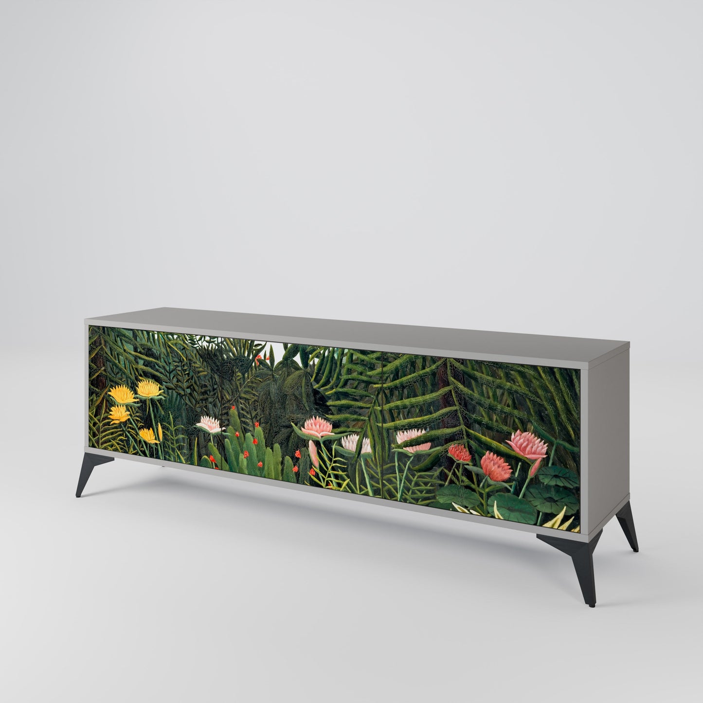 VIRGIN FOREST WITH SUNSET 3-Door TV Stand in Grey Finish