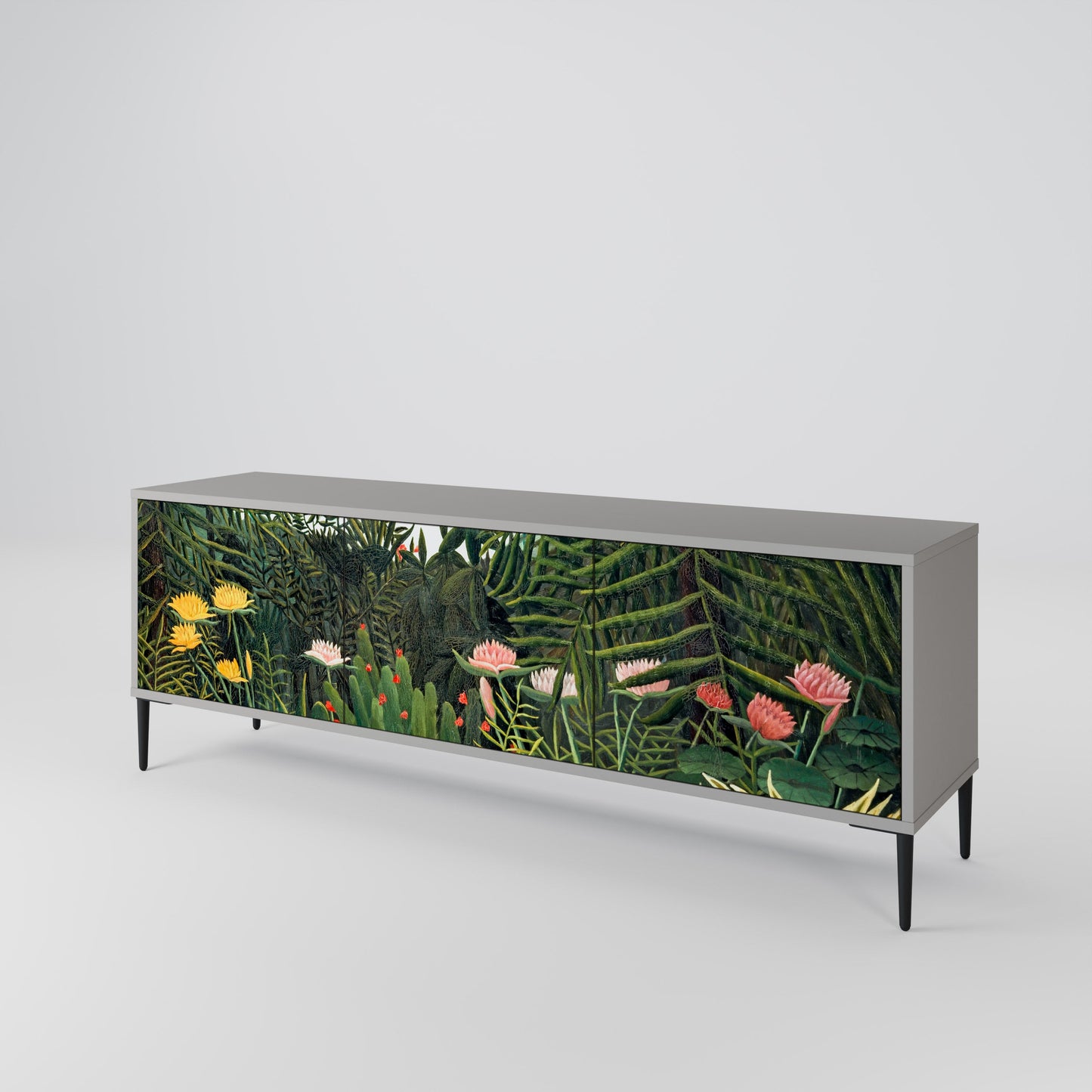 VIRGIN FOREST WITH SUNSET 3-Door TV Stand in Grey Finish
