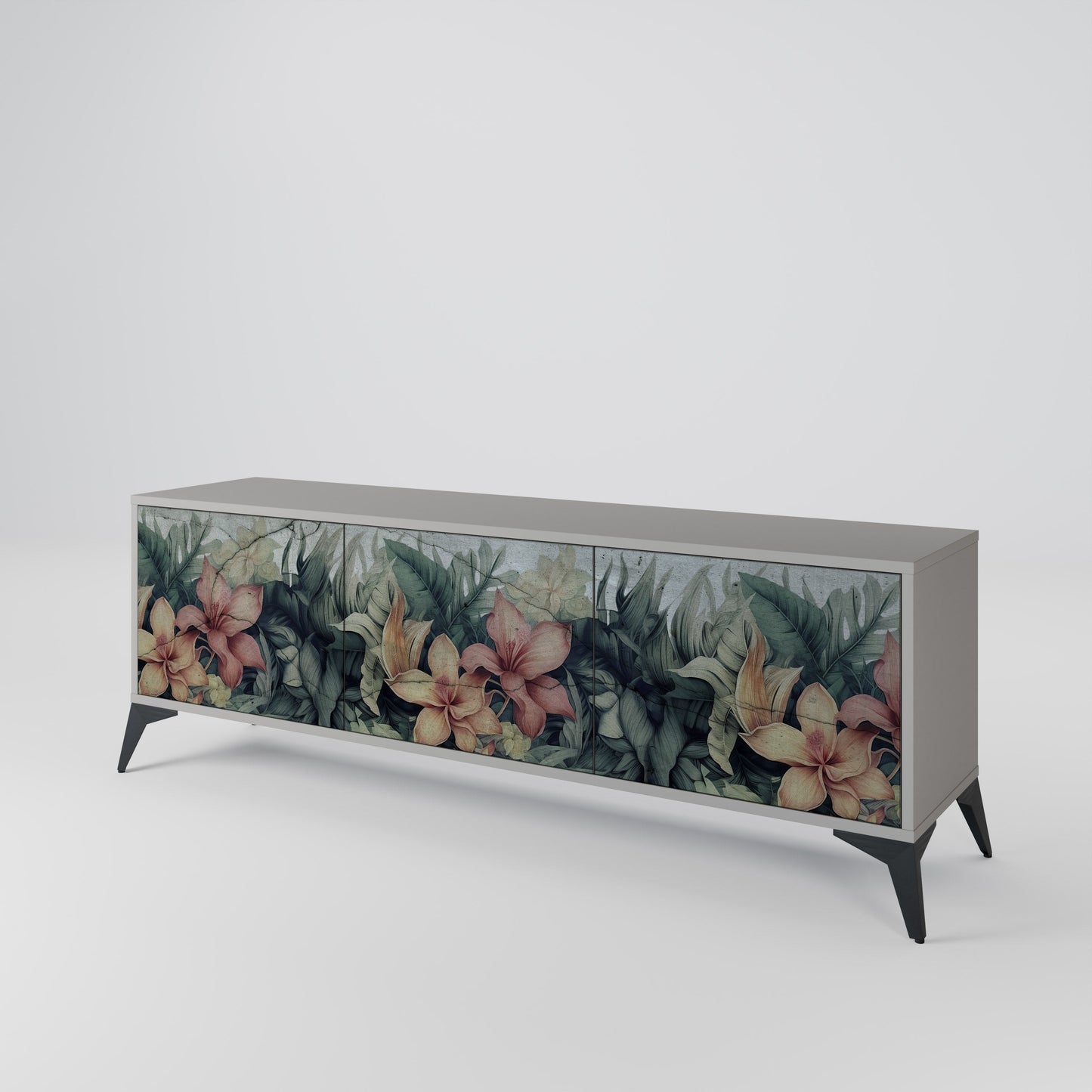 HEAVENLY BLOOM 3-Door TV Stand in Grey Finish