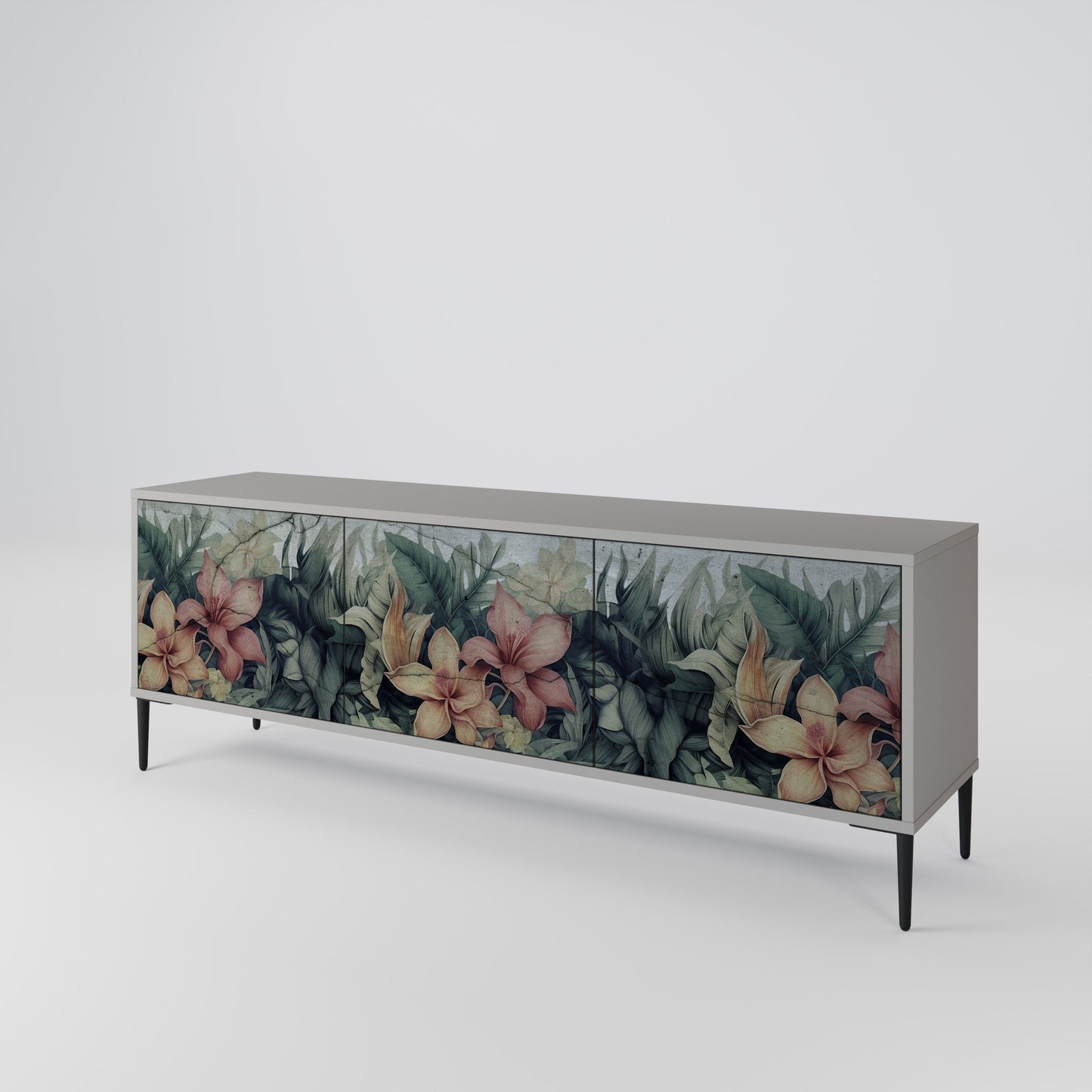 HEAVENLY BLOOM 3-Door TV Stand in Grey Finish