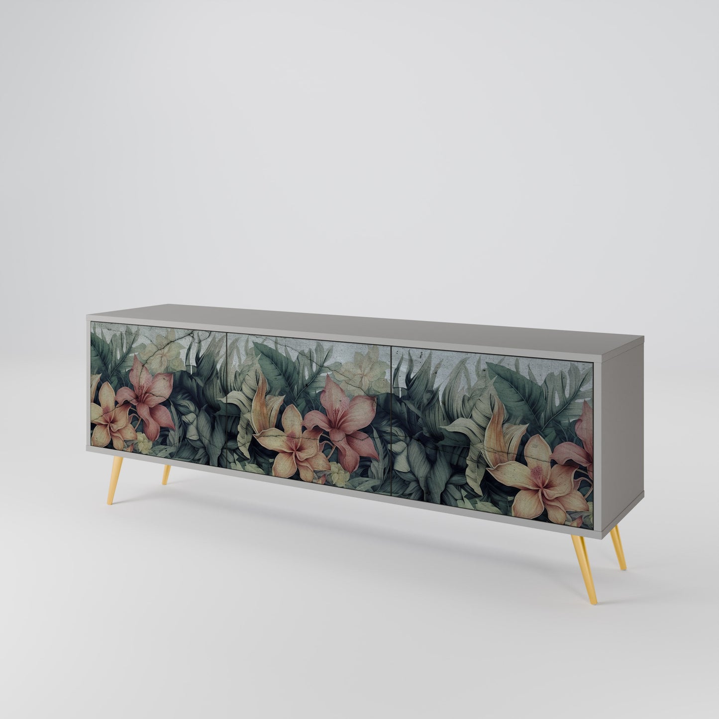 HEAVENLY BLOOM 3-Door TV Stand in Grey Finish