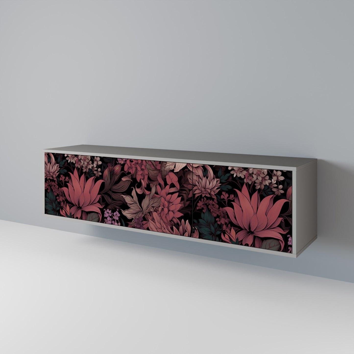 FLORAL WHISPER 3-Door TV Stand in Grey Finish