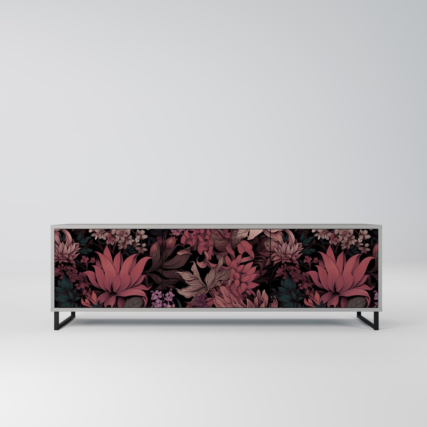 FLORAL WHISPER 3-Door TV Stand in Grey Finish