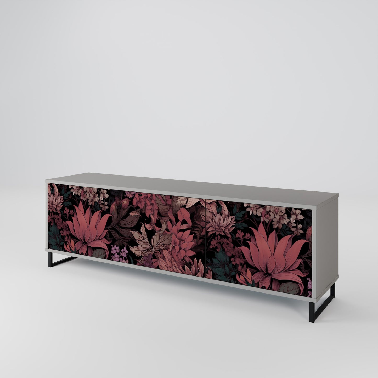 FLORAL WHISPER 3-Door TV Stand in Grey Finish