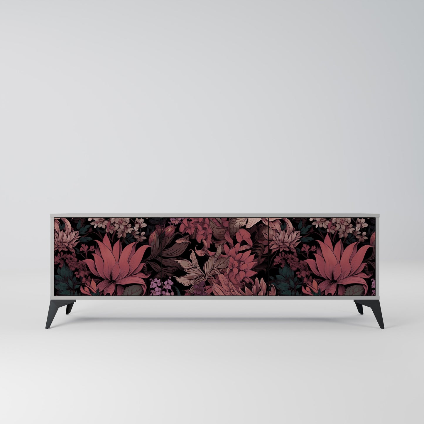 FLORAL WHISPER 3-Door TV Stand in Grey Finish