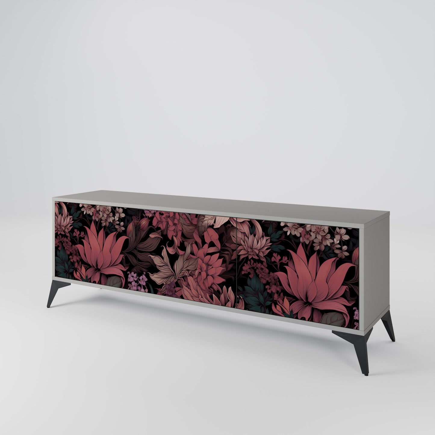 FLORAL WHISPER 3-Door TV Stand in Grey Finish