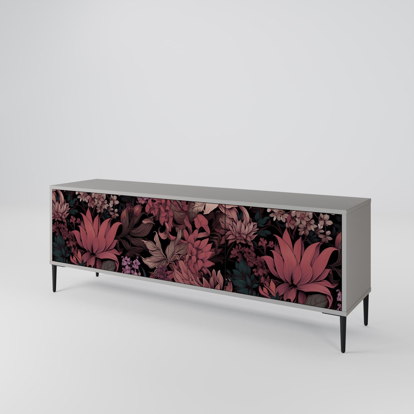 FLORAL WHISPER 3-Door TV Stand in Grey Finish