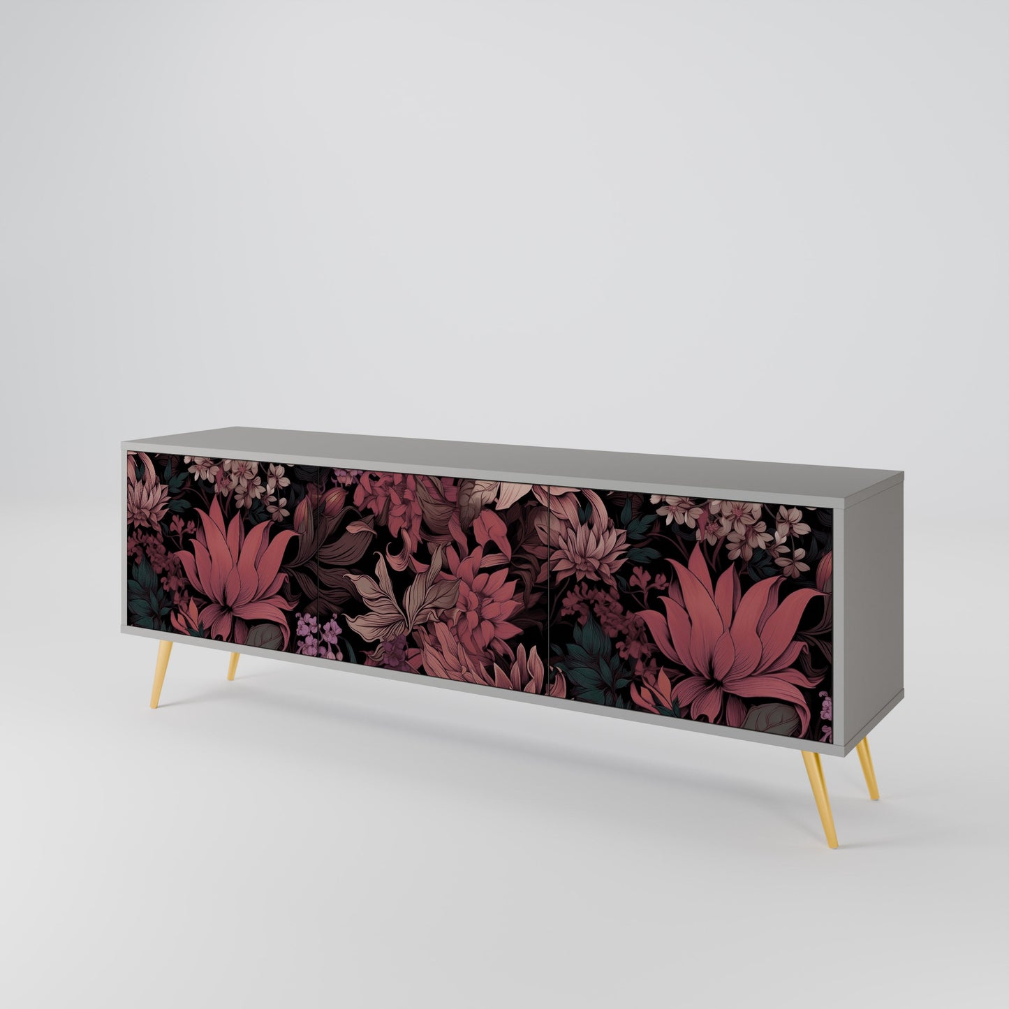 FLORAL WHISPER 3-Door TV Stand in Grey Finish