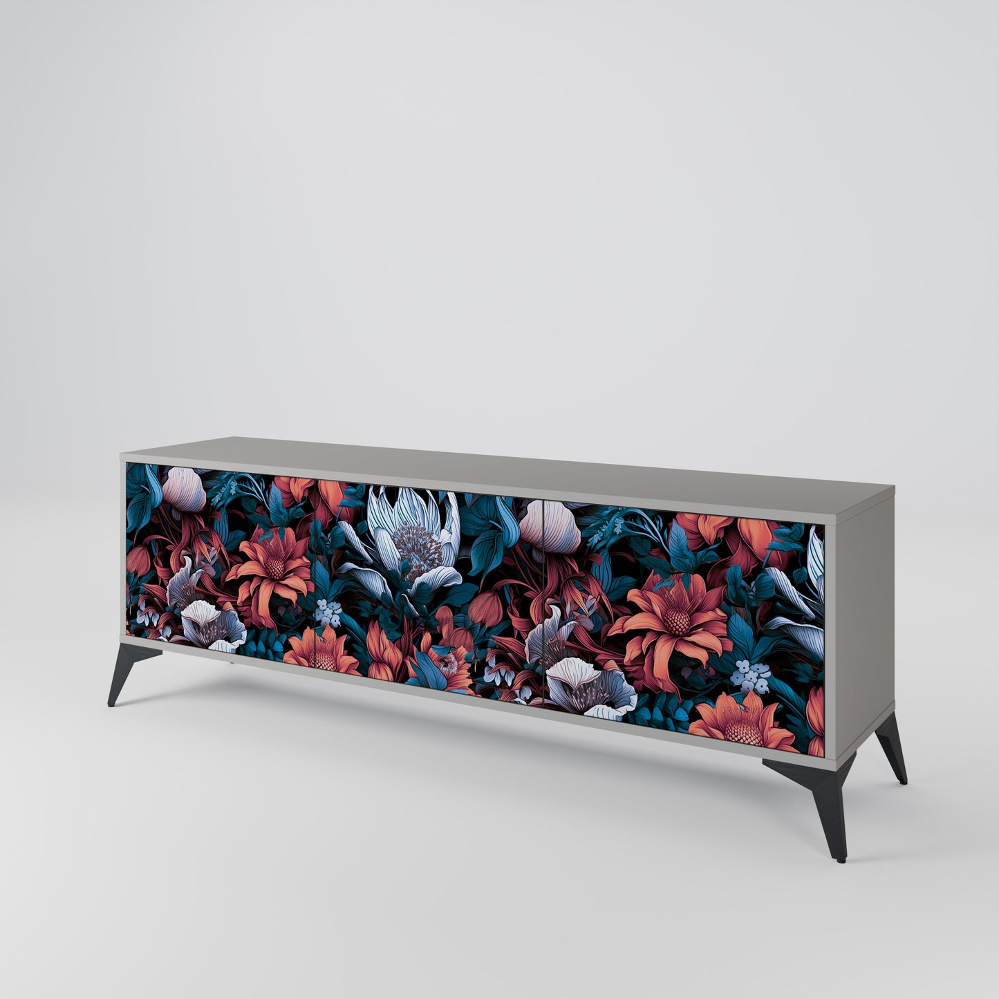 ETHEREAL BLOSSOMS 3-Door TV Stand in Grey Finish