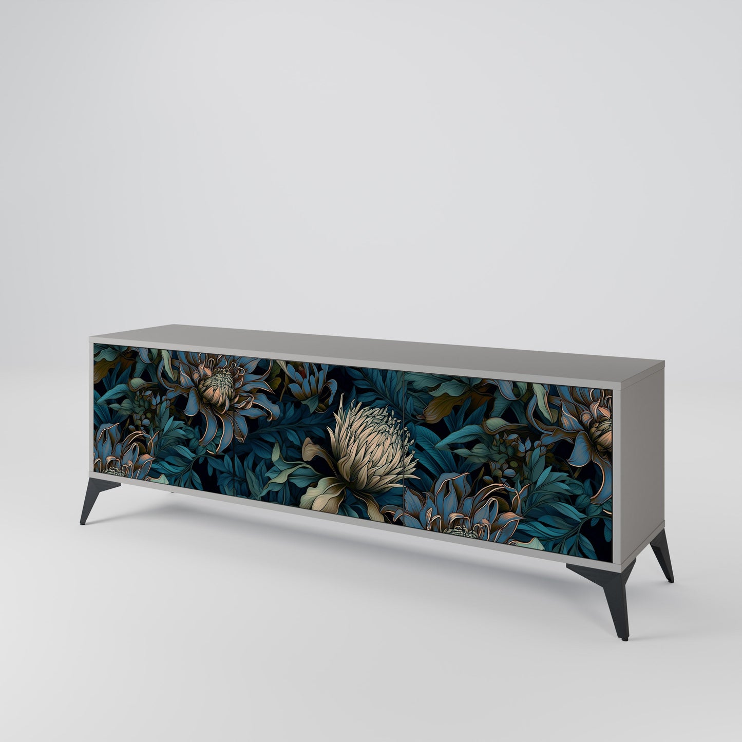 TWILIGHT BLOOM 3-Door TV Stand in Grey Finish