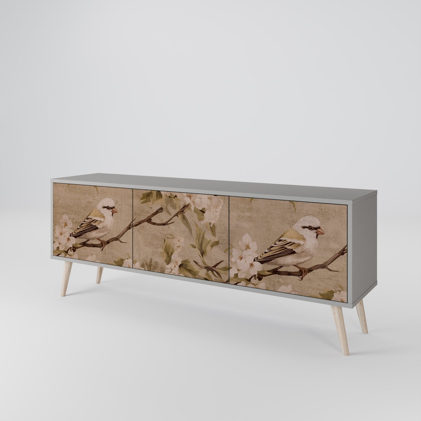 PETAL DISTINGUISH 3-Door TV Stand in Grey Finish