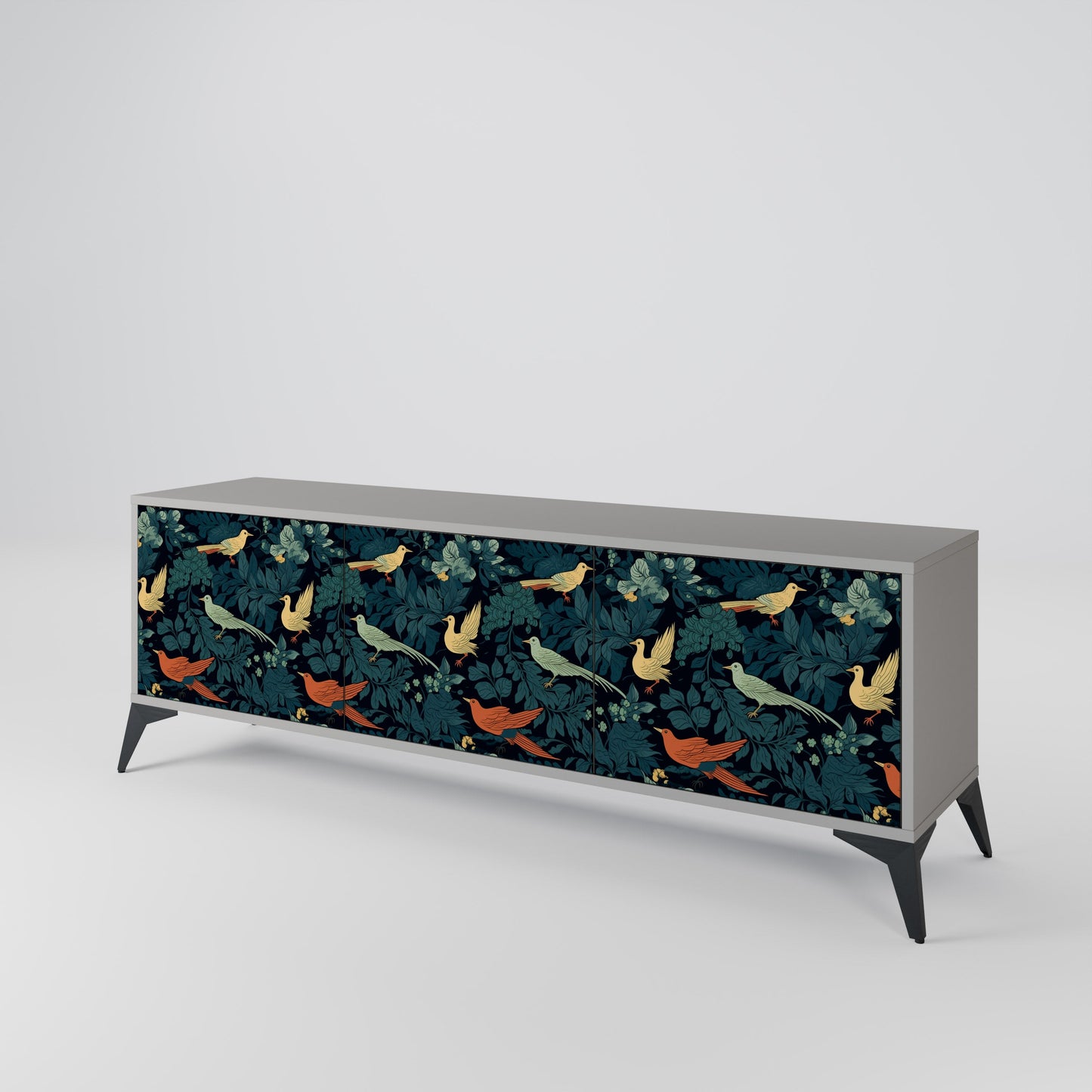 FOWL ORNAMENT 3-Door TV Stand in Grey Finish