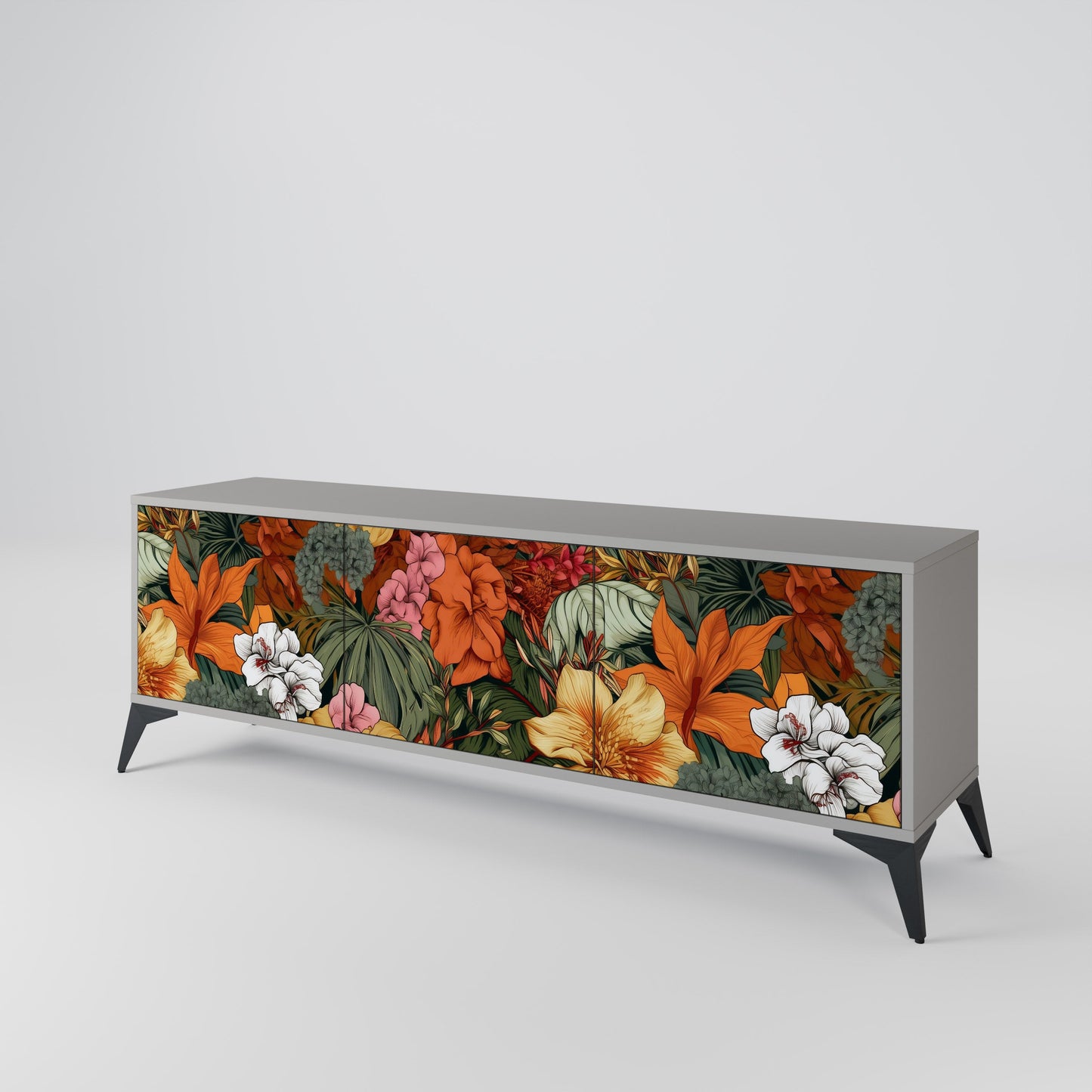 RADIANT FLORA 3-Door TV Stand in Grey Finish