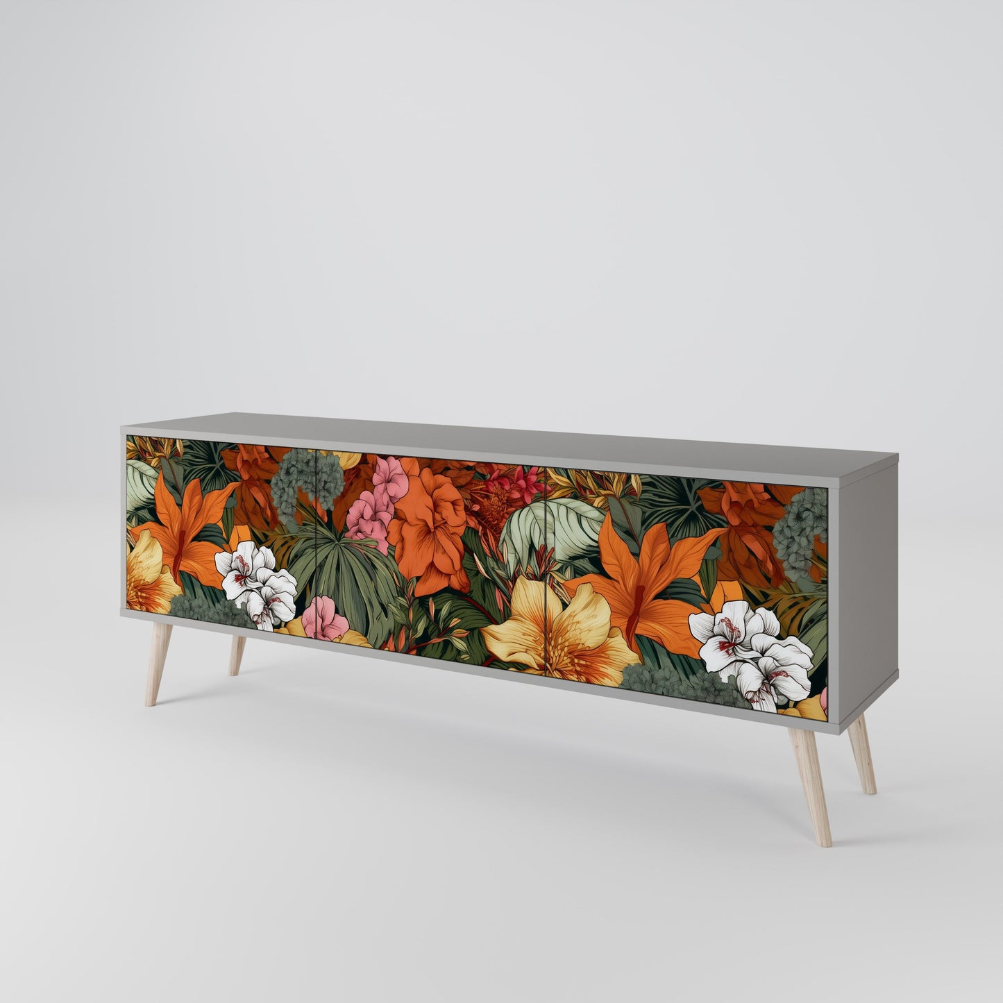 RADIANT FLORA 3-Door TV Stand in Grey Finish