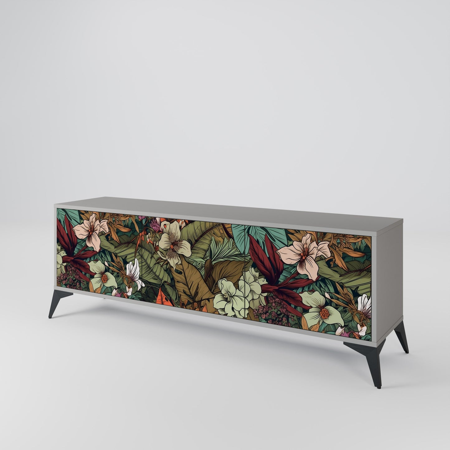 BOTANICAL EMERGENCE 3-Door TV Stand in Grey Finish
