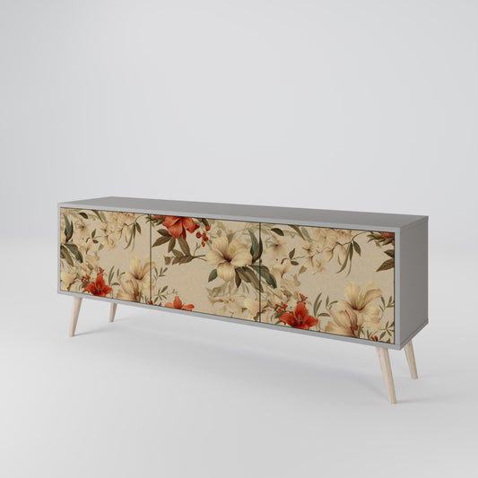 BLOOMING HARMONY 3-Door TV Stand in Grey Finish