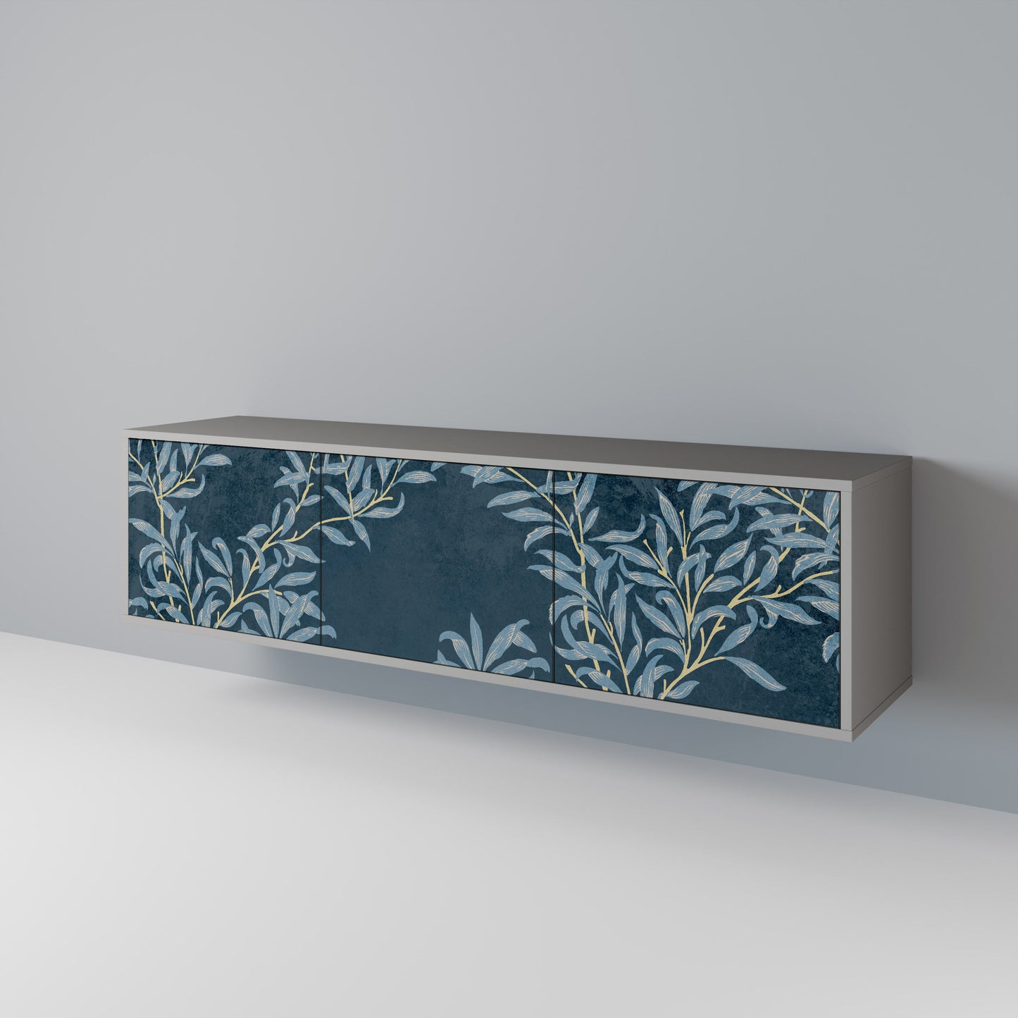 BLUE LEAVES 3-Door TV Stand in Grey Finish