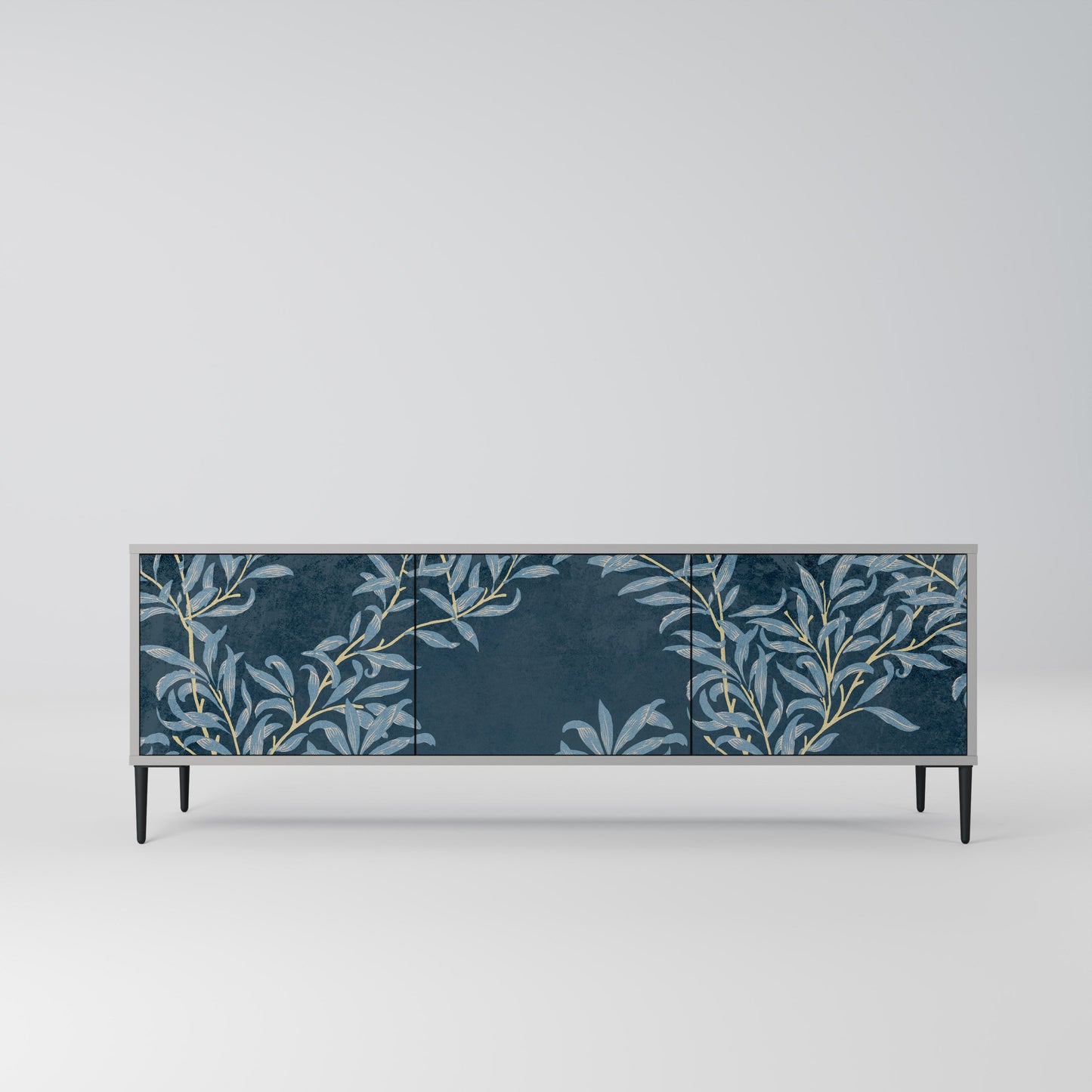 BLUE LEAVES 3-Door TV Stand in Grey Finish