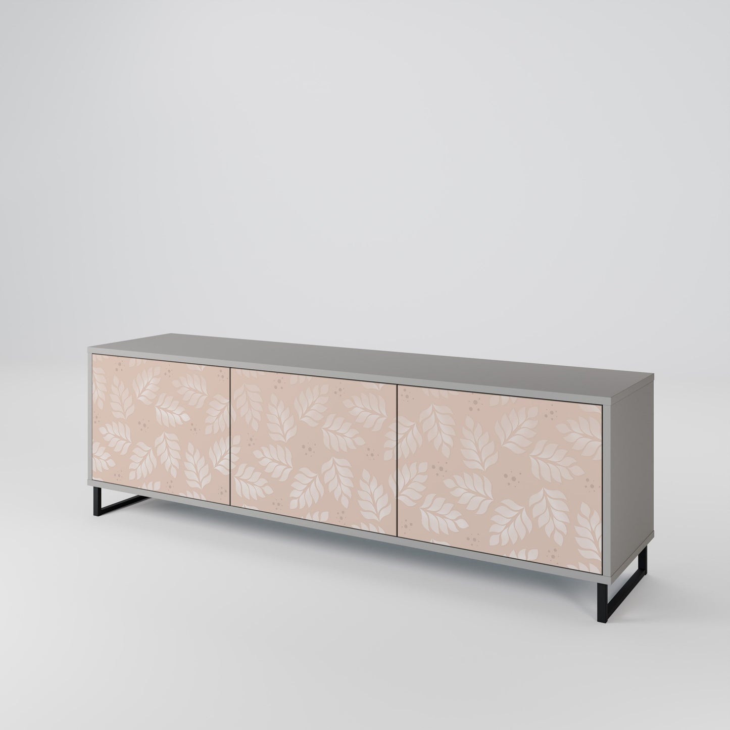 LEAVES ON BEIGE 3-Door TV Stand in Grey Finish