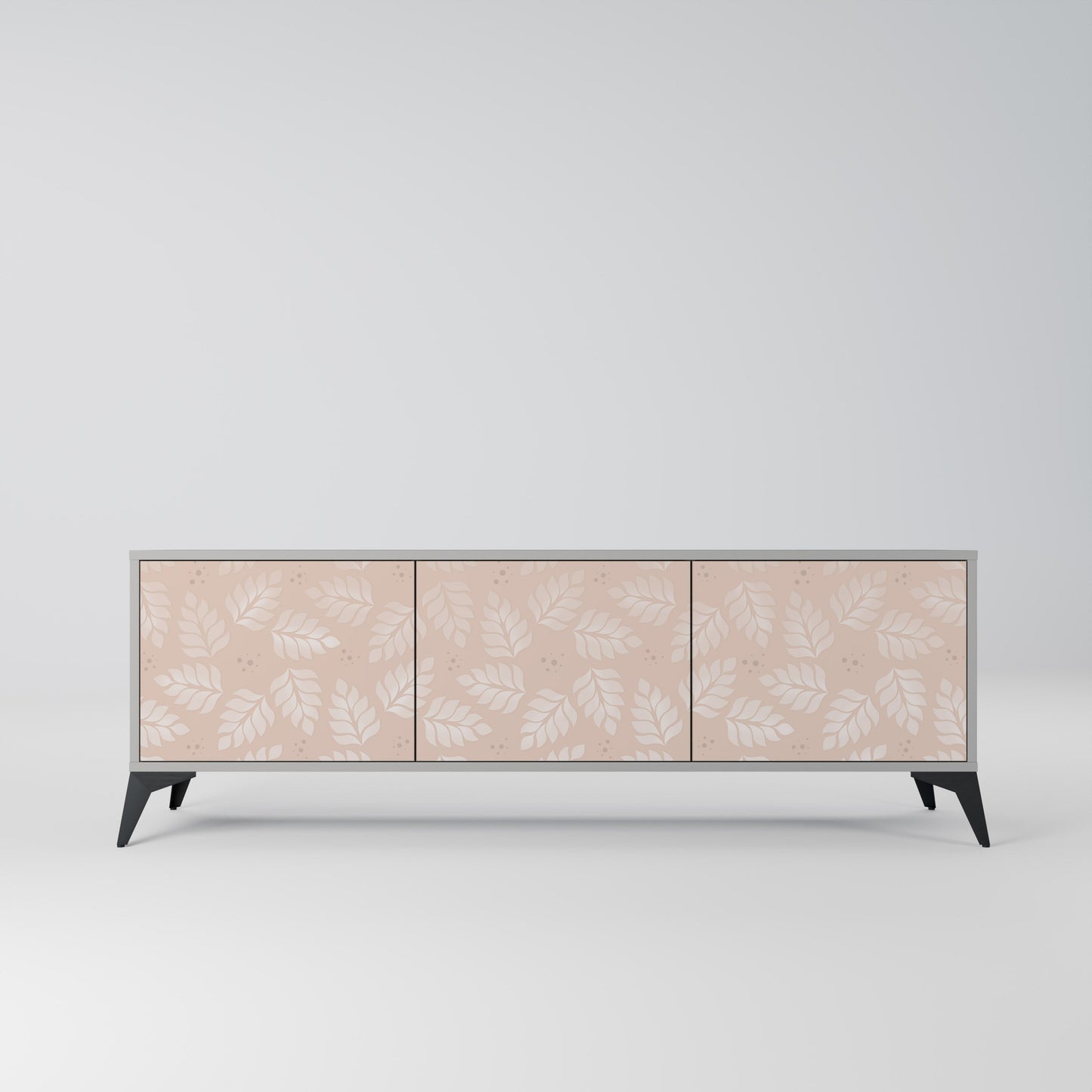 LEAVES ON BEIGE 3-Door TV Stand in Grey Finish