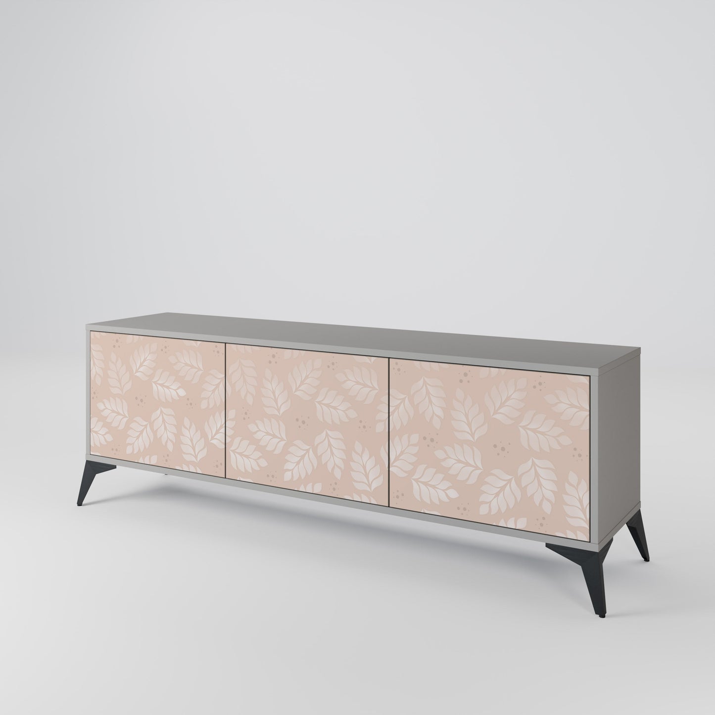 LEAVES ON BEIGE 3-Door TV Stand in Grey Finish