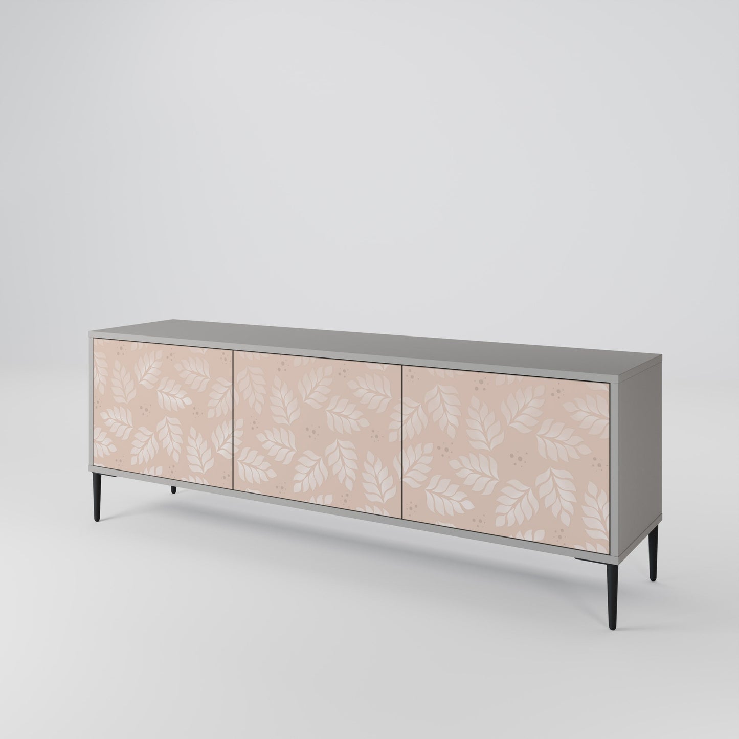LEAVES ON BEIGE 3-Door TV Stand in Grey Finish