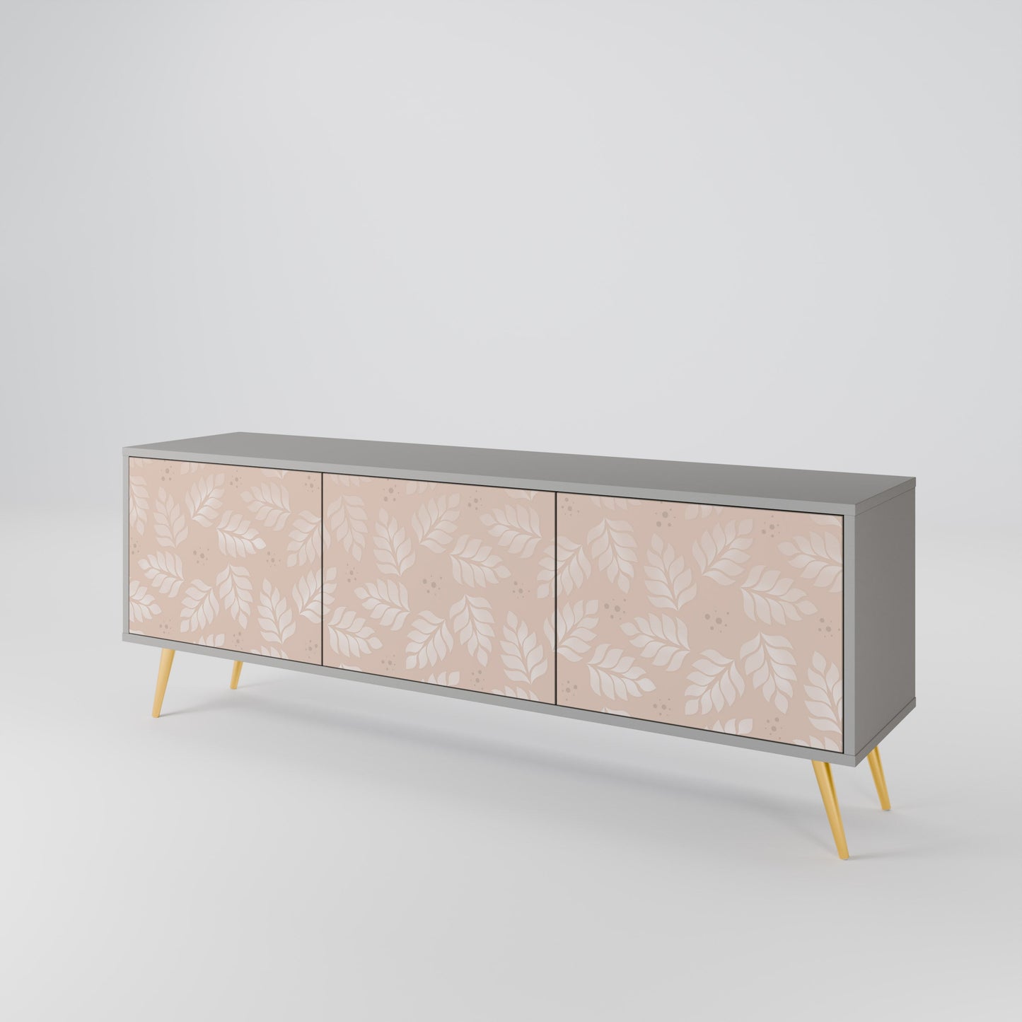 LEAVES ON BEIGE 3-Door TV Stand in Grey Finish