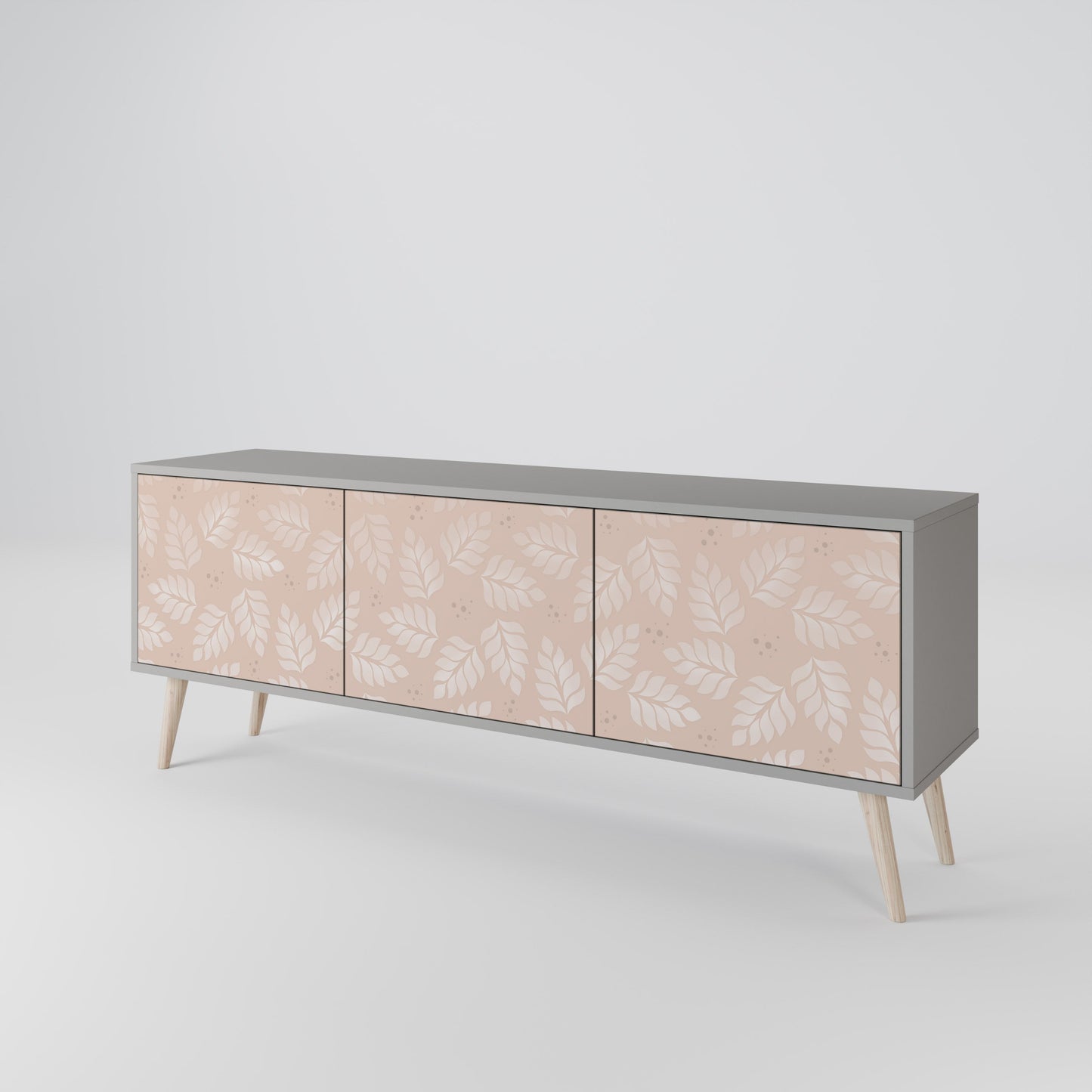 LEAVES ON BEIGE 3-Door TV Stand in Grey Finish