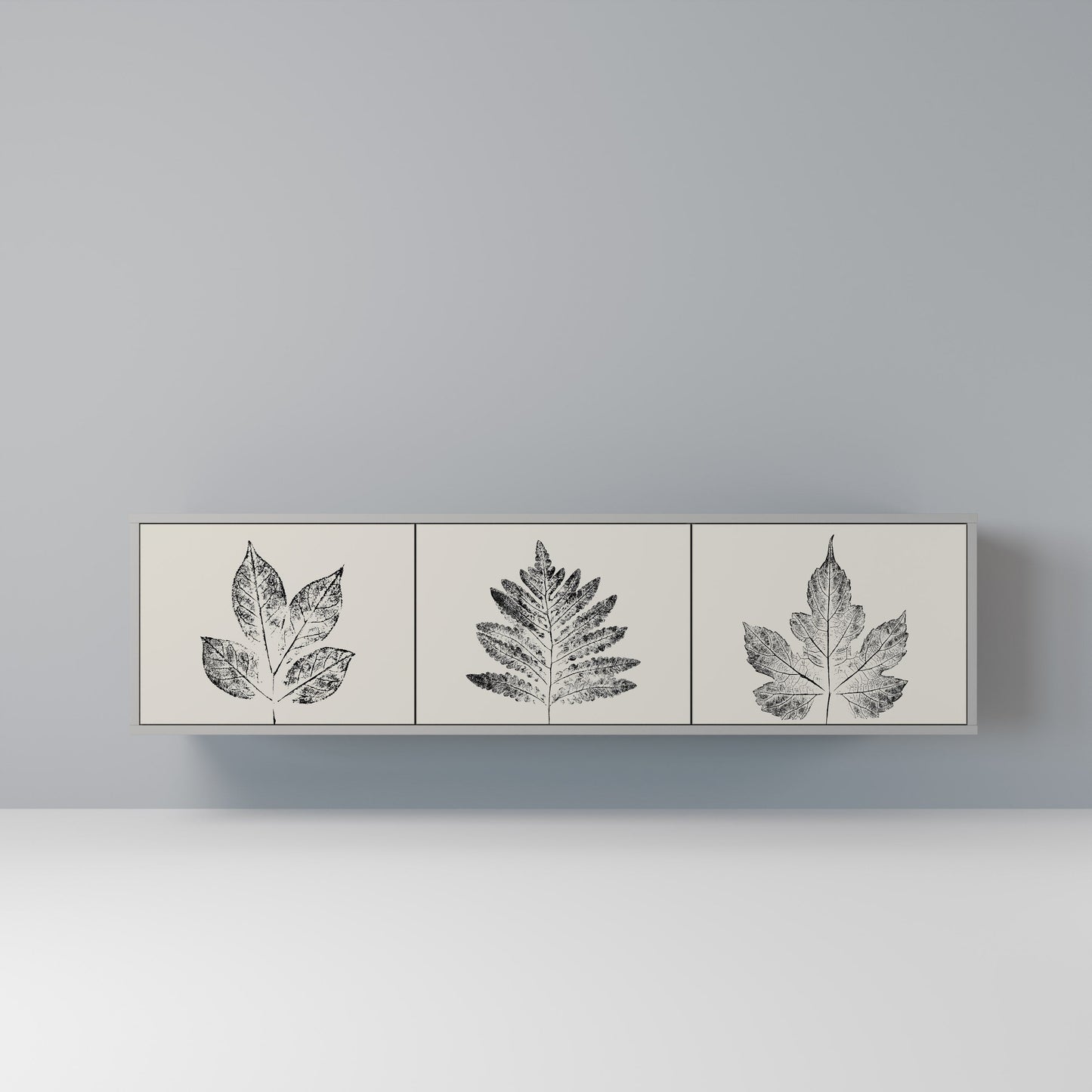LEAFY STAMPS 3-Door TV Stand in Grey Finish