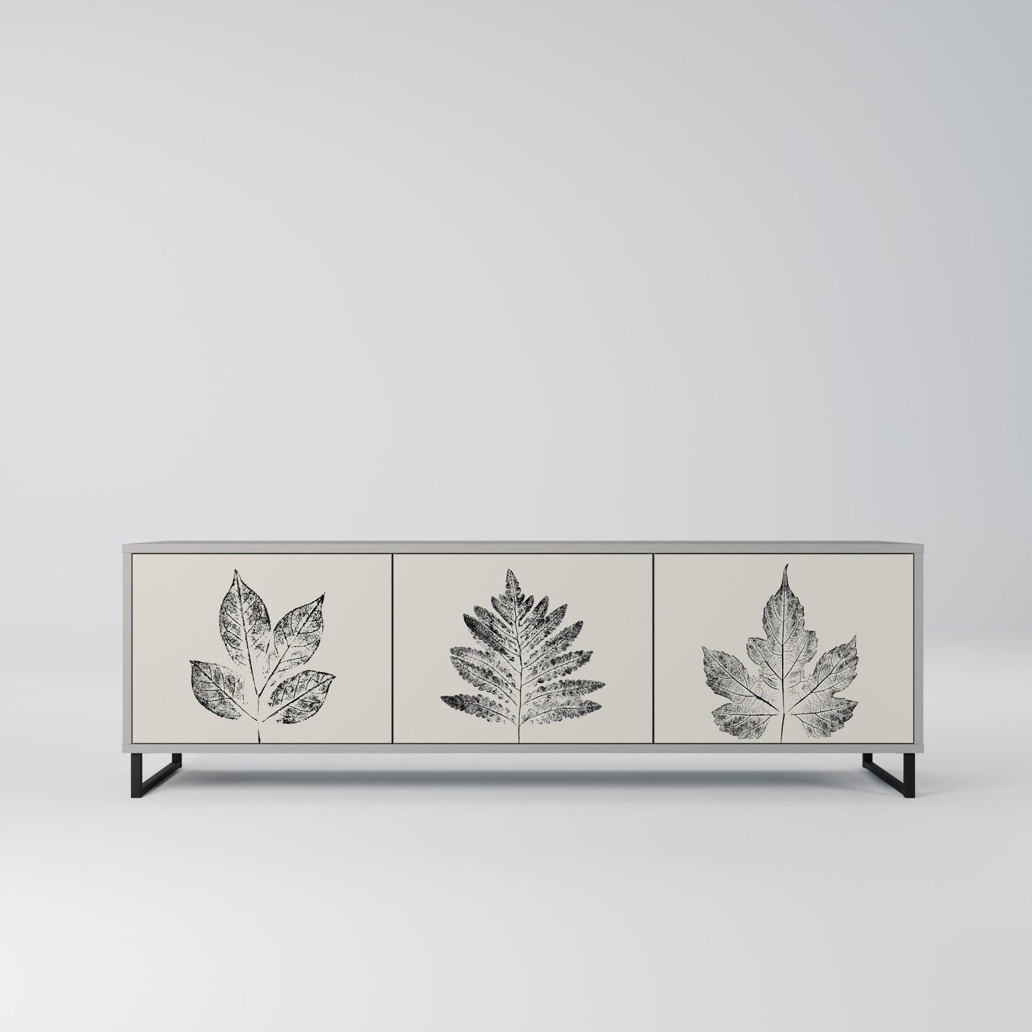 LEAFY STAMPS 3-Door TV Stand in Grey Finish