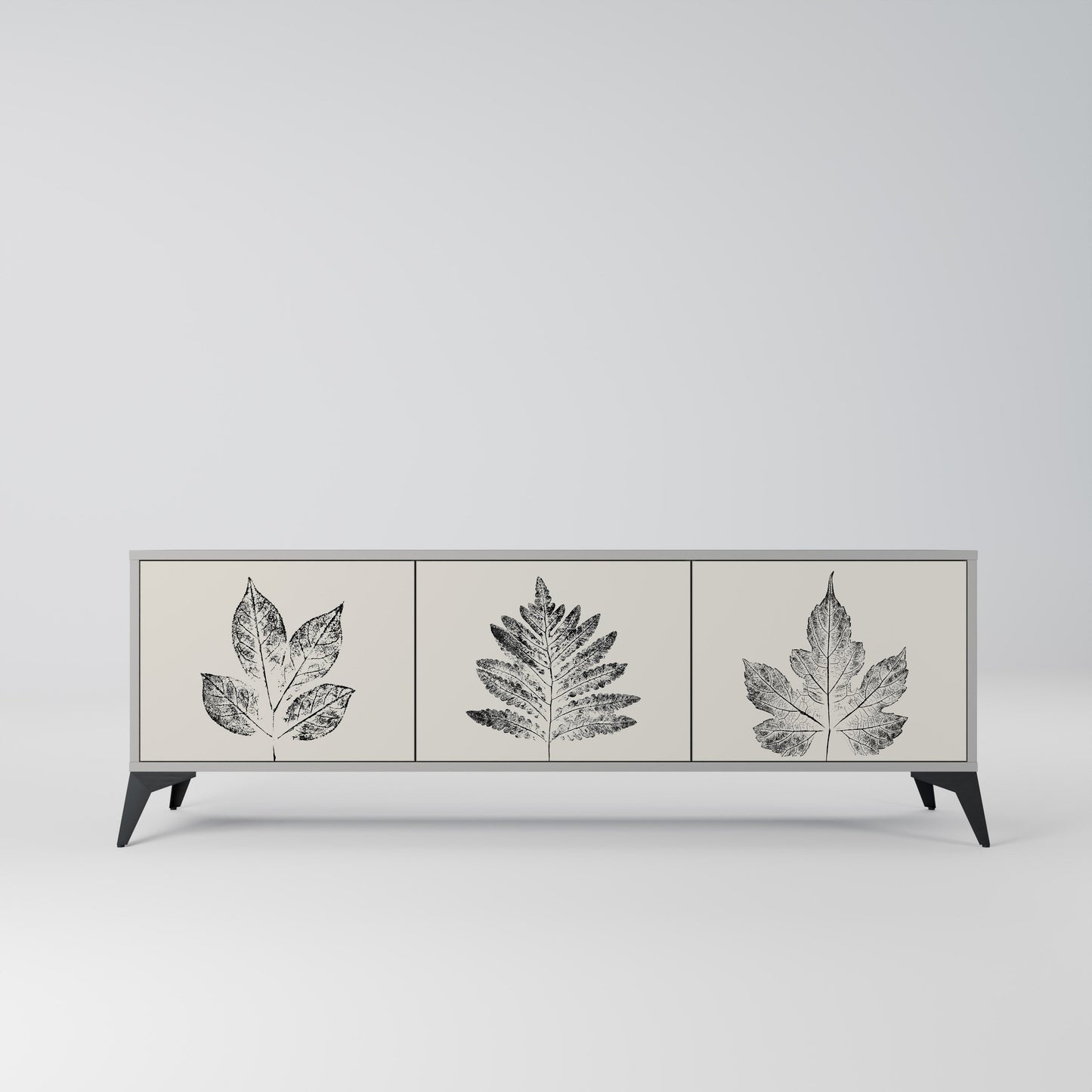 LEAFY STAMPS 3-Door TV Stand in Grey Finish